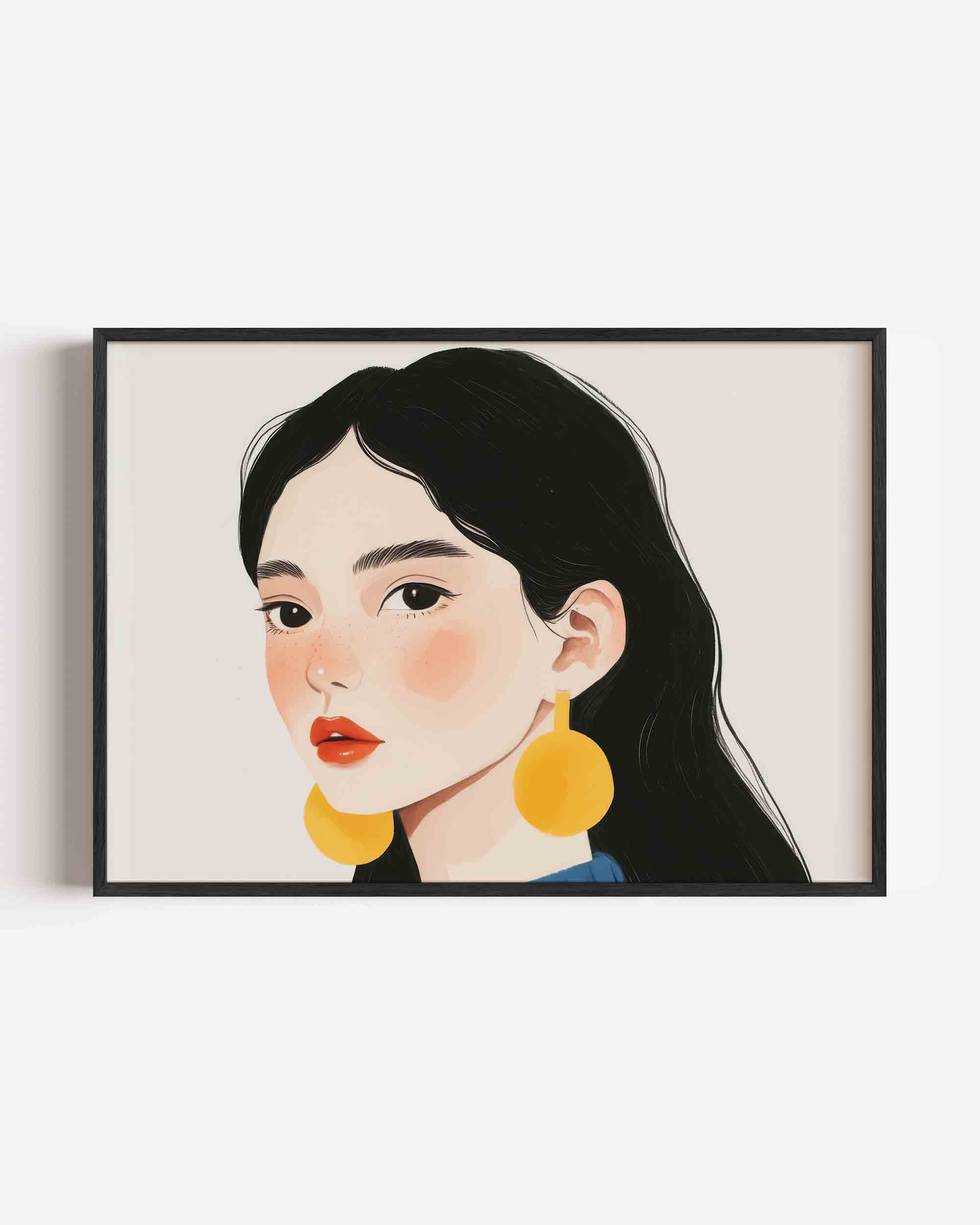 Portret met gele oorbellen Poster