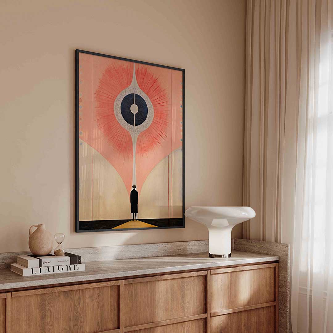 Centrale figuur met geometrisch patroon Poster