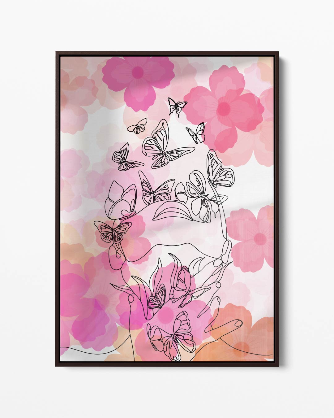 Vlinders en Bloemen Lijntekening Kunstwerk-canvas-dibond-plexiglas-wanddecoratie-WallArtistic