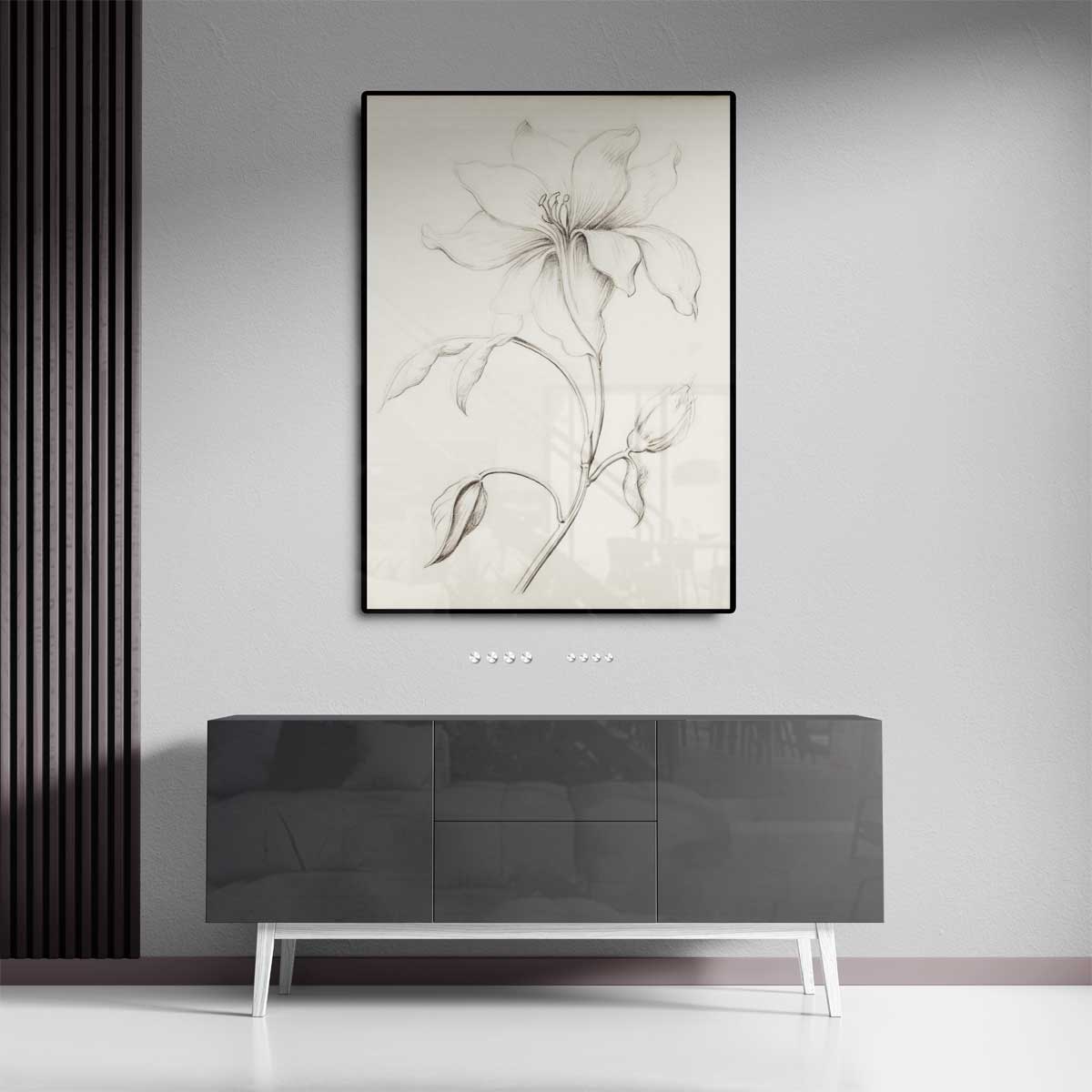 Elegante Bloementekening in Potlood Kunstwerk-canvas-dibond-plexiglas-wanddecoratie-WallArtistic