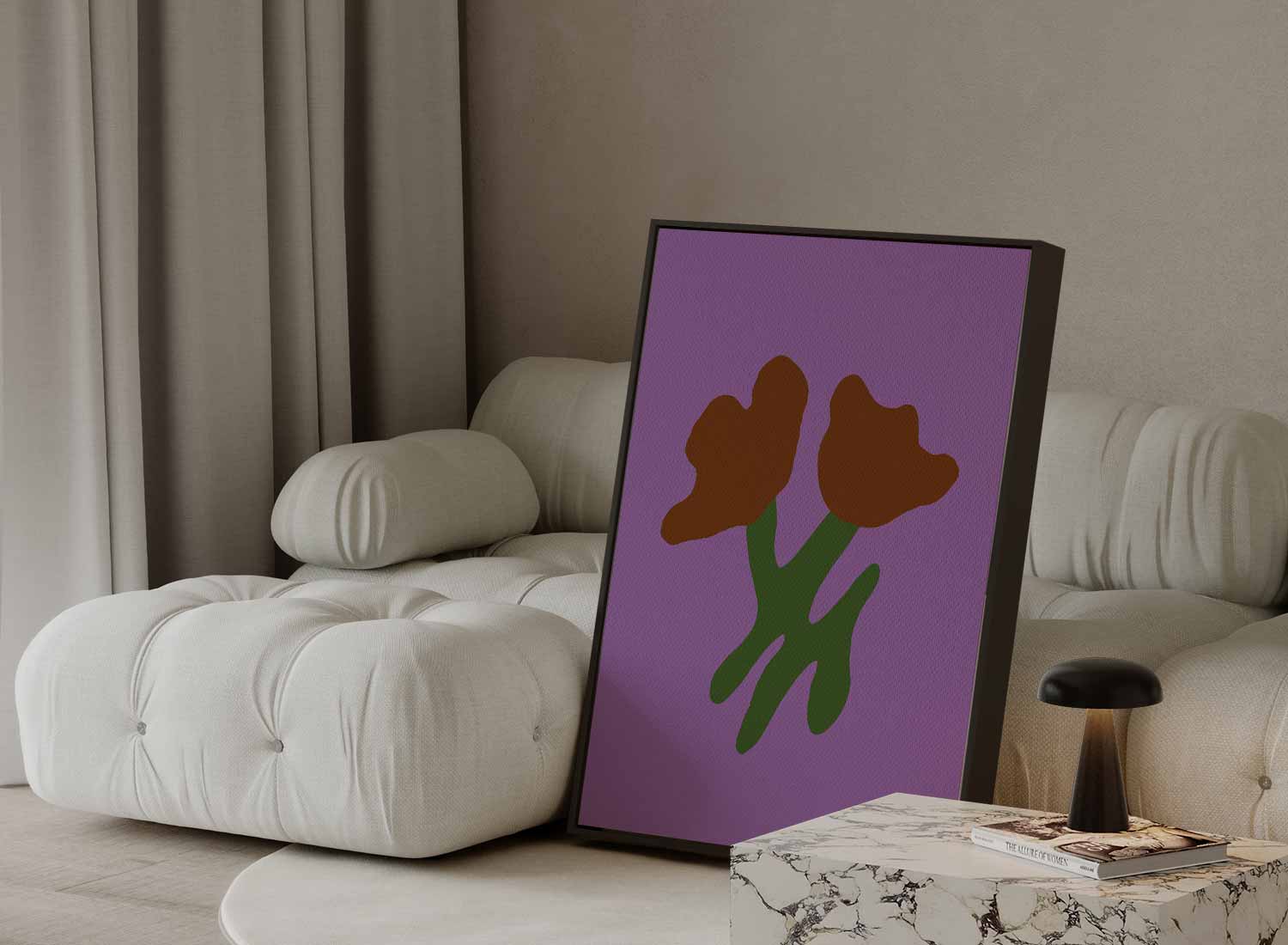 Simpele Bloemenschikking op Paarse Achtergrond Kunstwerk-canvas-dibond-plexiglas-wanddecoratie-WallArtistic