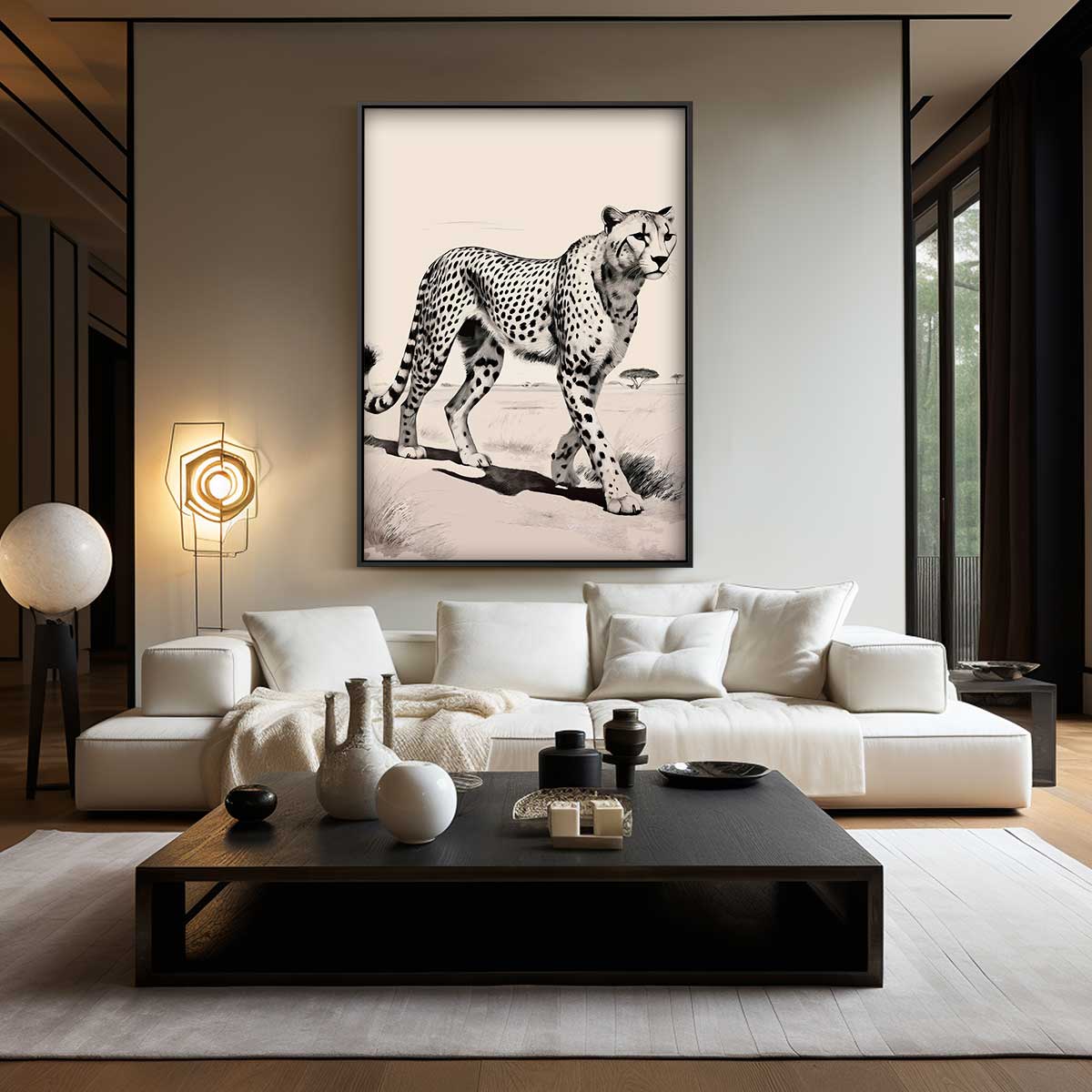Sierlijke Jachtluipaard Wandeling Kunstwerk-canvas-dibond-plexiglas-wanddecoratie-WallArtistic