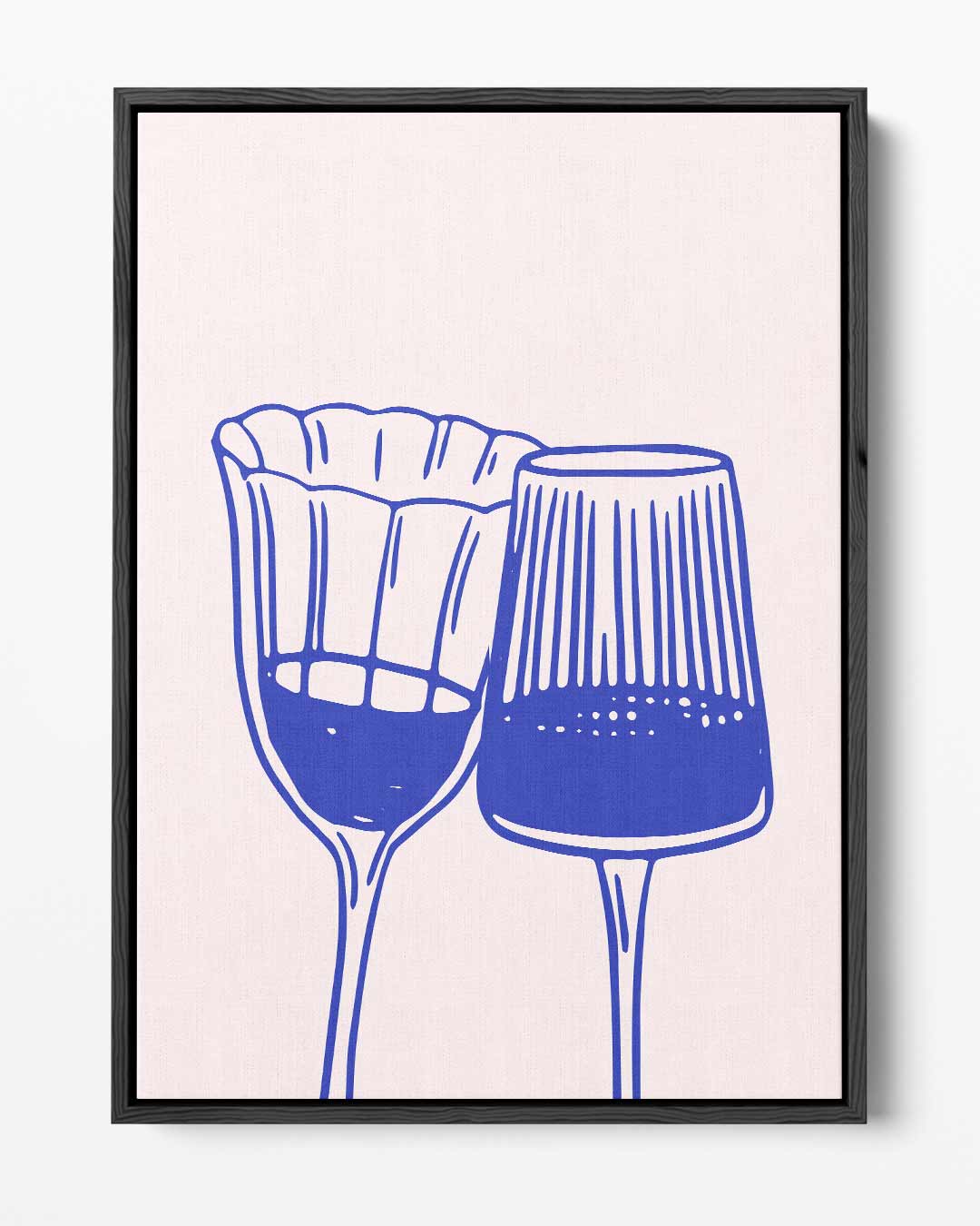 Elegante Blauw-witte Wijnglazen Illustratie Kunstwerk-canvas-dibond-plexiglas-wanddecoratie-WallArtistic