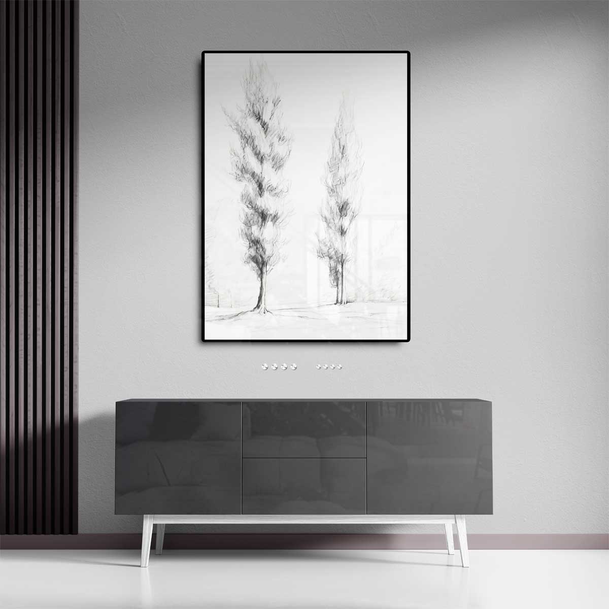 Potloodschets van Cipressen Kunstwerk-canvas-dibond-plexiglas-wanddecoratie-WallArtistic