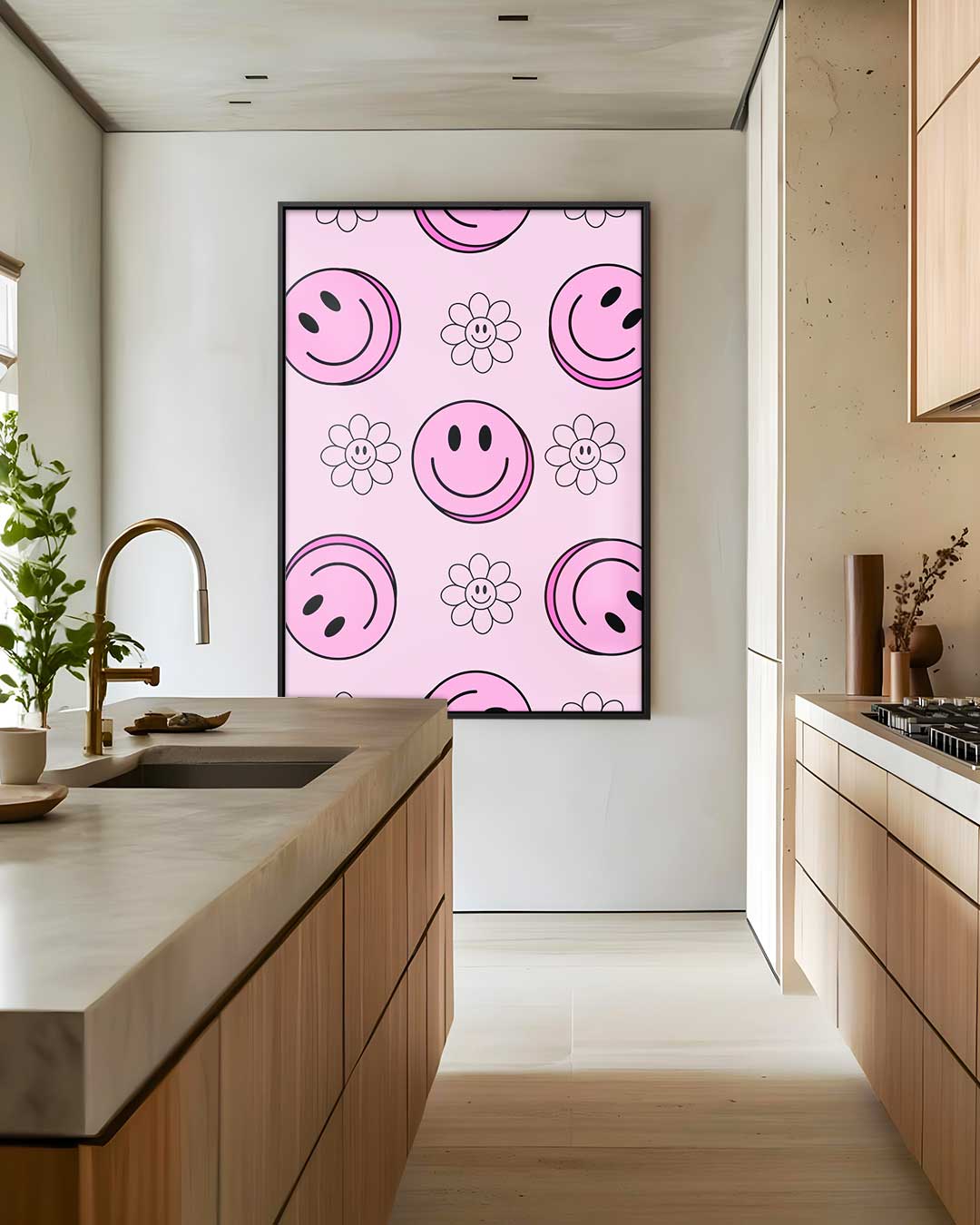 Vrolijke Smiley Bloemen Print Kunstwerk-canvas-dibond-plexiglas-wanddecoratie-WallArtistic