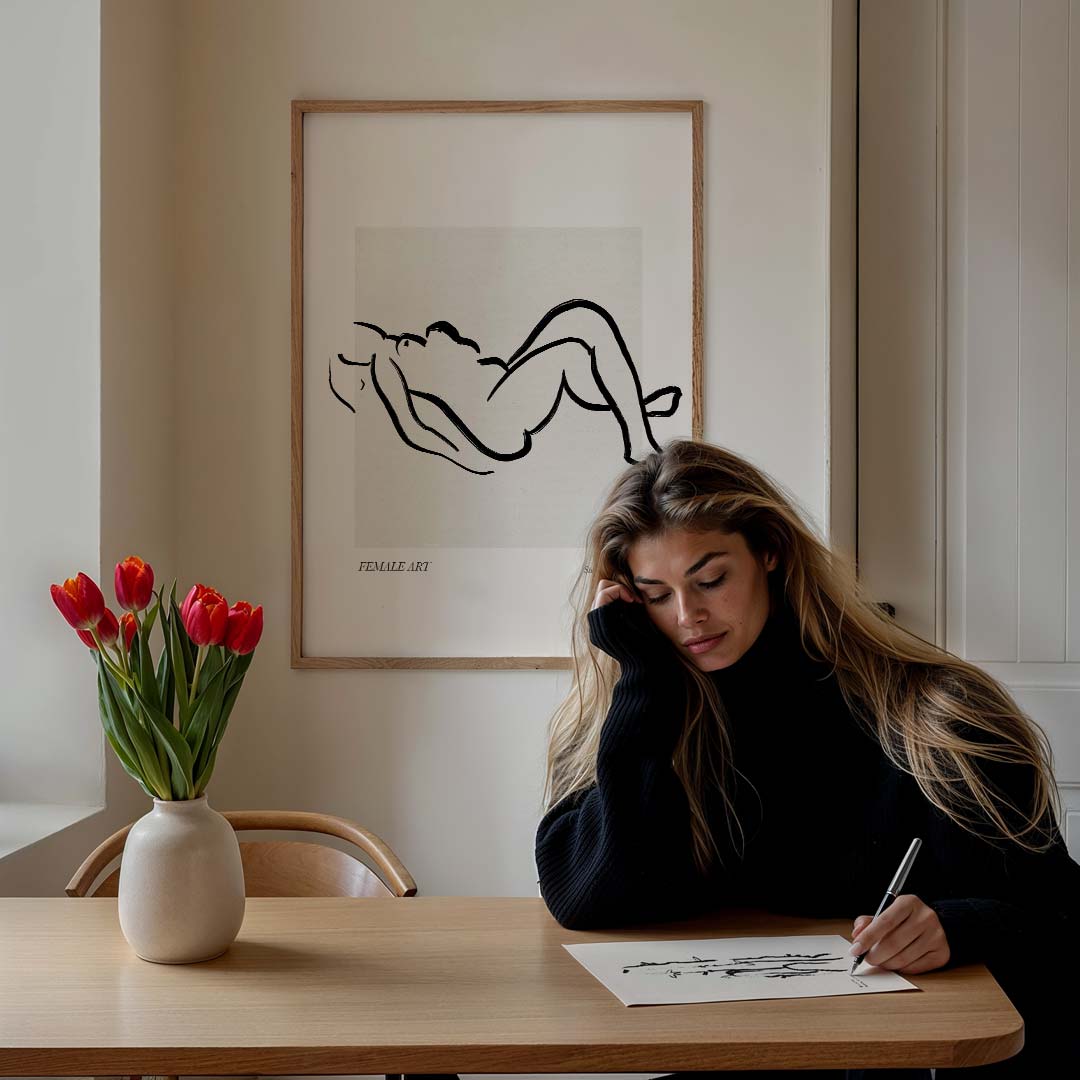 Elegante Lijntekening Vrouw Poster-WallArtistic