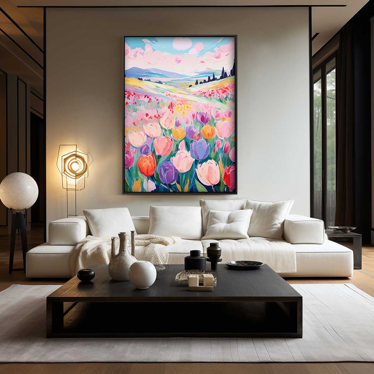 Bloemenveld in Lente Kleuren Kunstwerk-canvas-dibond-plexiglas-wanddecoratie-WallArtistic
