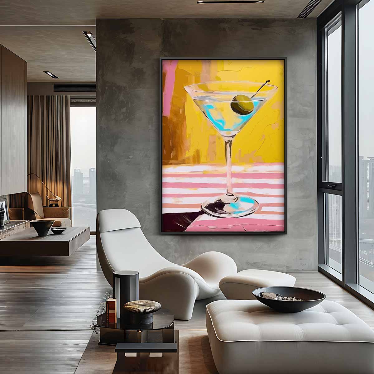 Stijlvolle Martini Illustratie Kunstwerk-canvas-dibond-plexiglas-wanddecoratie-WallArtistic