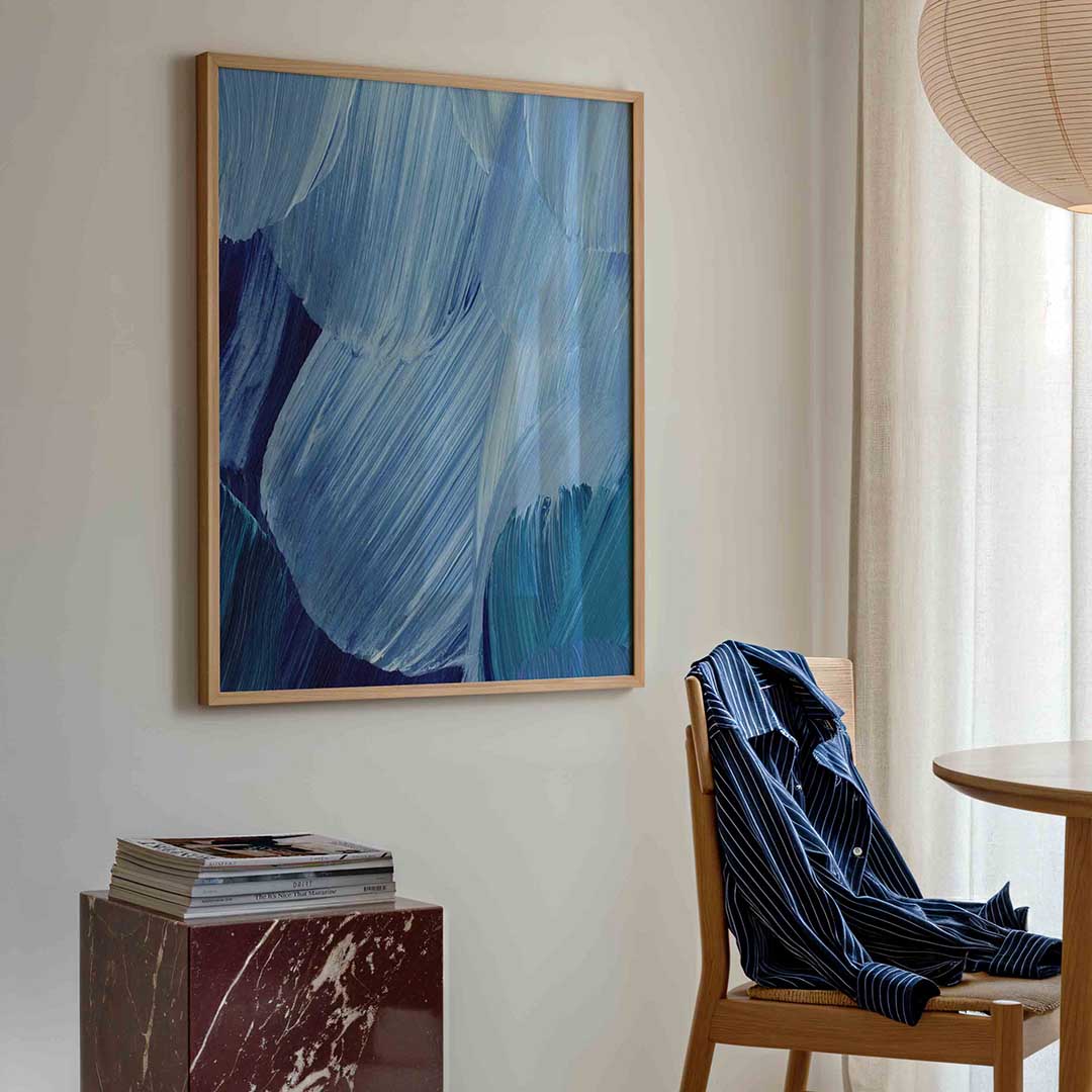 Blauwe penseelstreken Poster