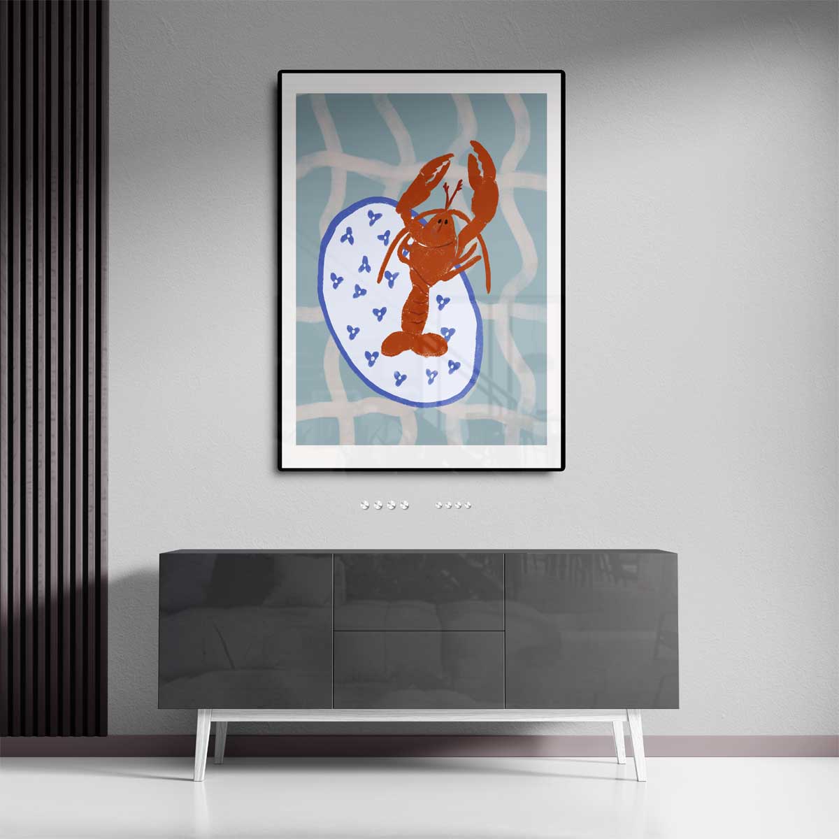 Dansende Kreeft op Servies Kunstwerk-canvas-dibond-plexiglas-wanddecoratie-WallArtistic