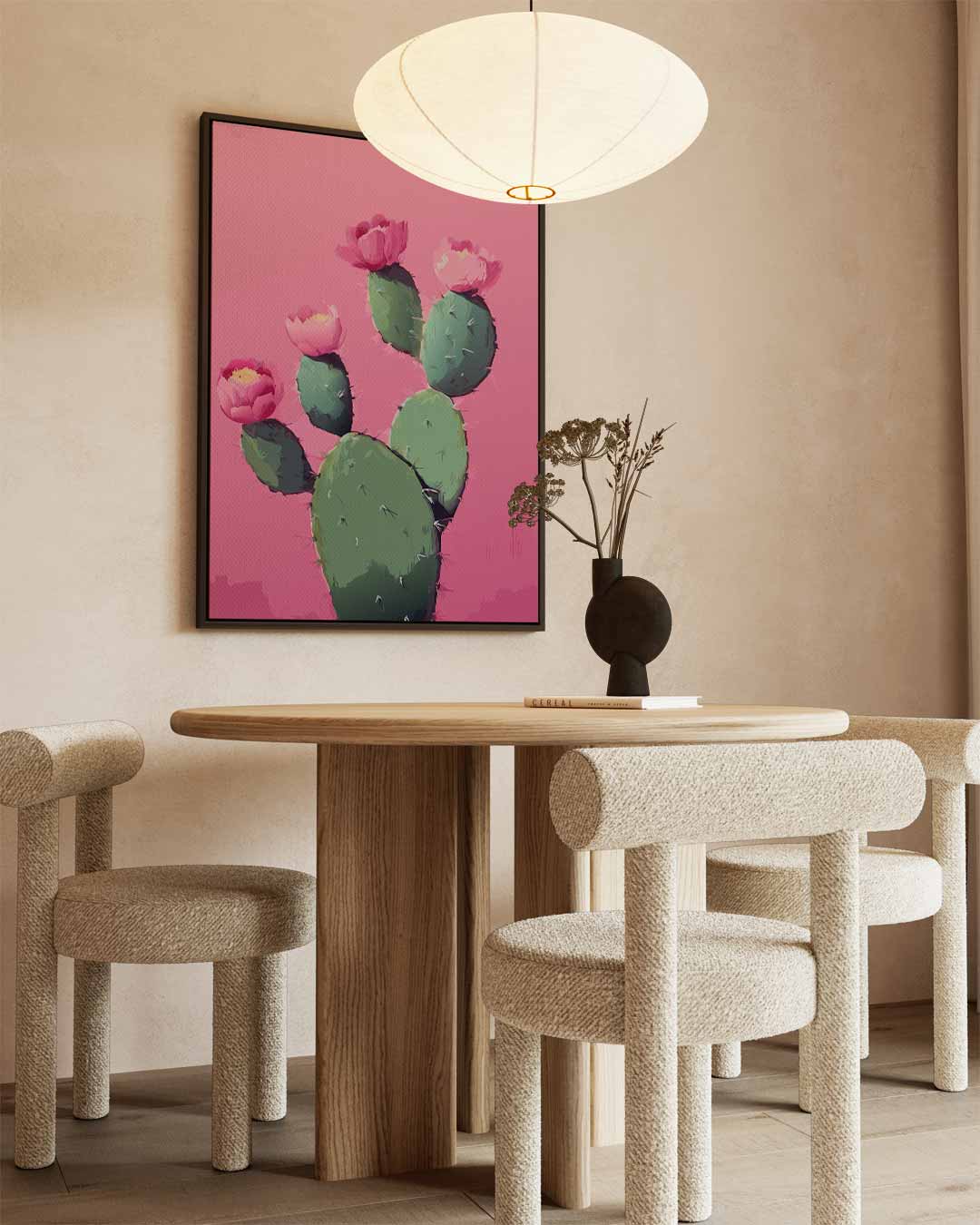 Bloeiende Cactus op Roze Kunstwerk-canvas-dibond-plexiglas-wanddecoratie-WallArtistic