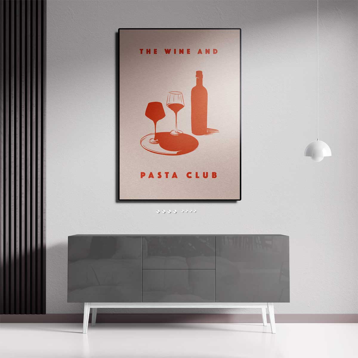 Wijn en Pasta Illustratie Kunstwerk-canvas-dibond-plexiglas-wanddecoratie-WallArtistic