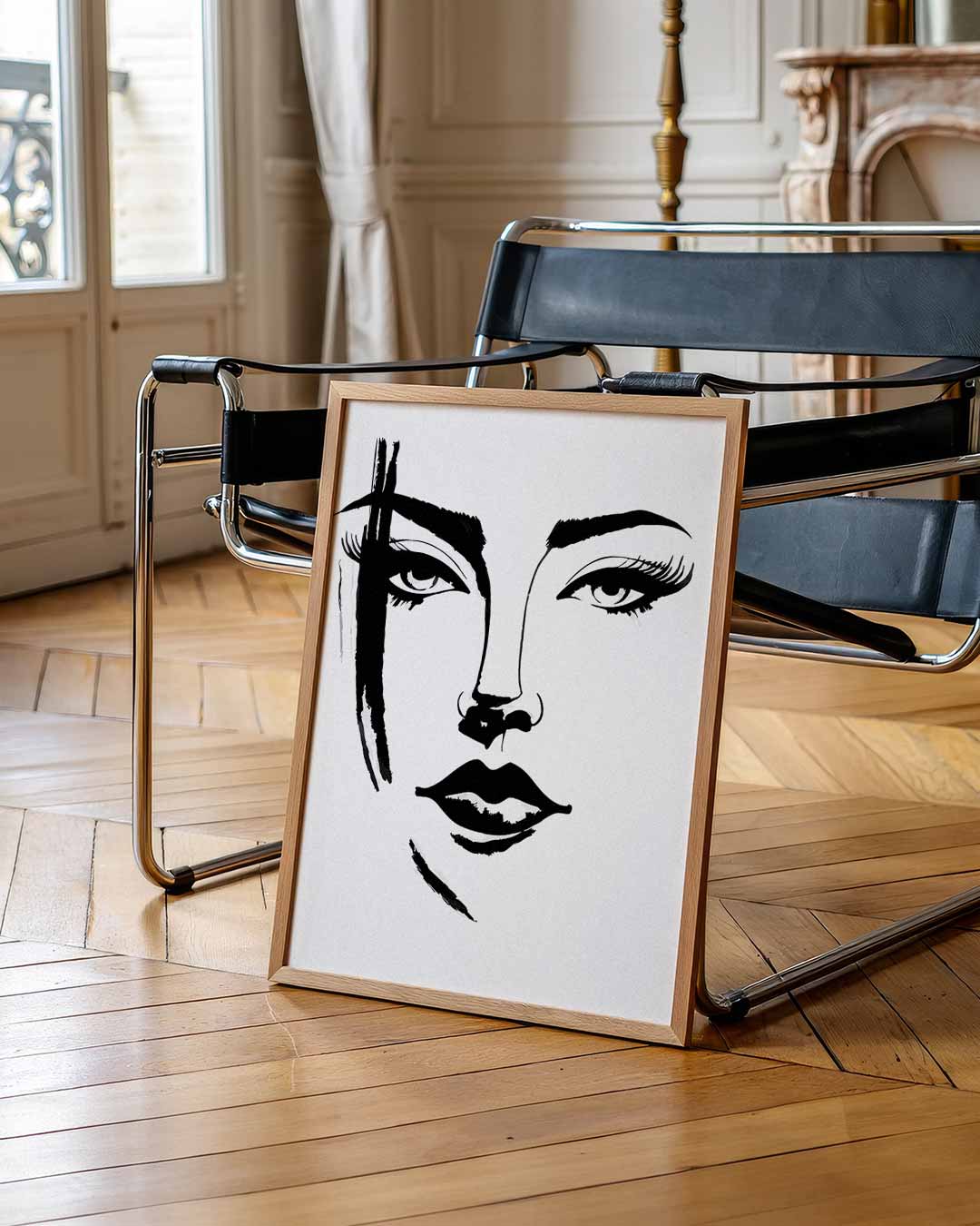 Elegante Zwart-Wit Gezichtslijn Poster