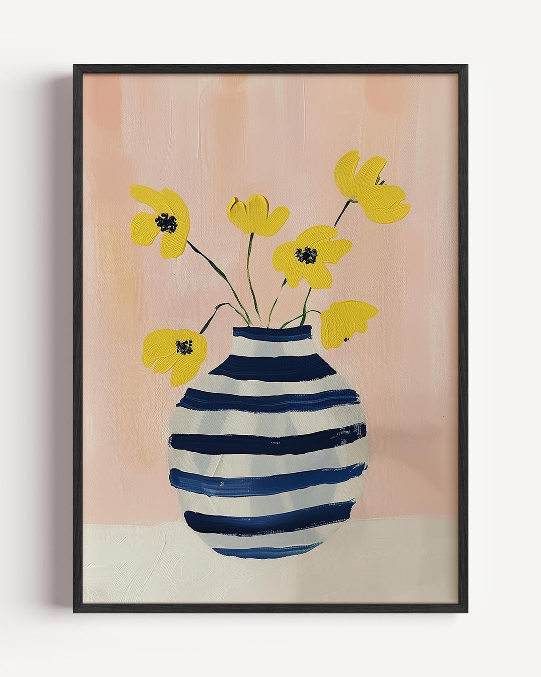 Vrolijke Bloemen in Gestreepte Vaas Poster-WallArtistic