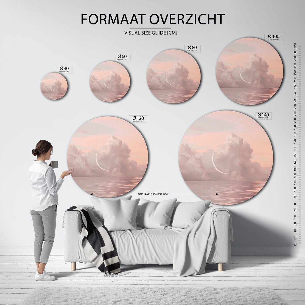 Wolken en maan Muurcirkel
