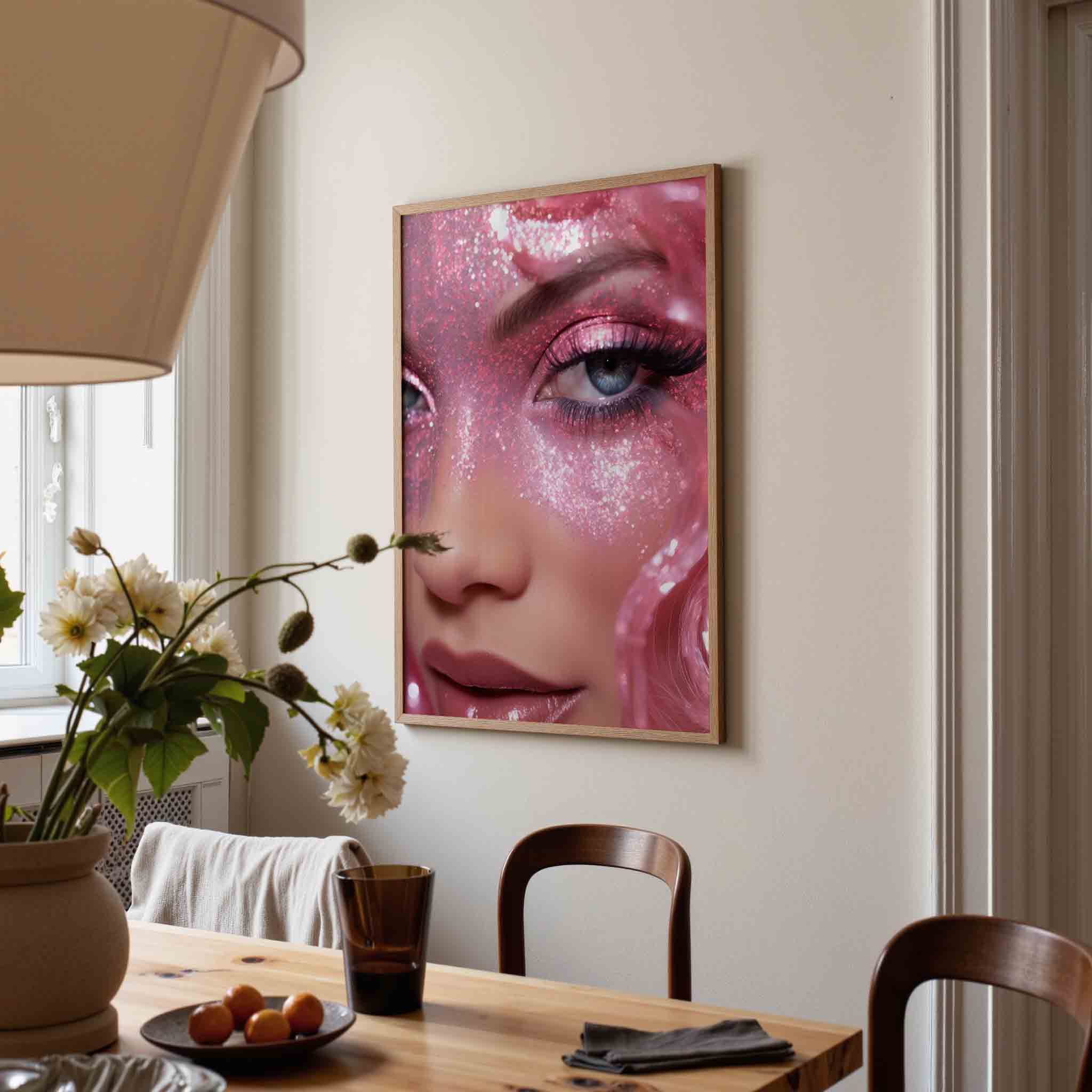 Glinsterende roze gezicht Poster
