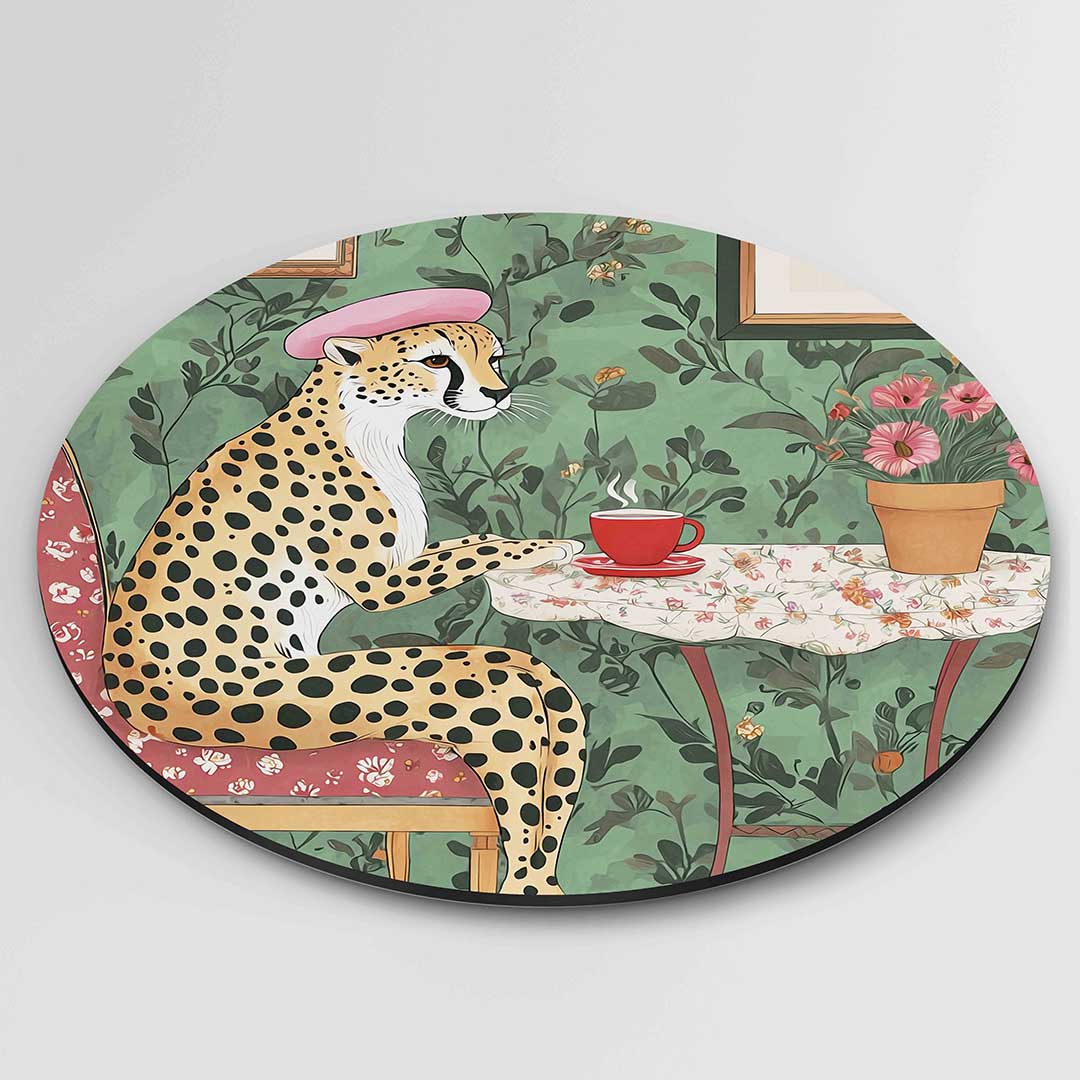 Cheetah met kopje koffie Muurcirkel