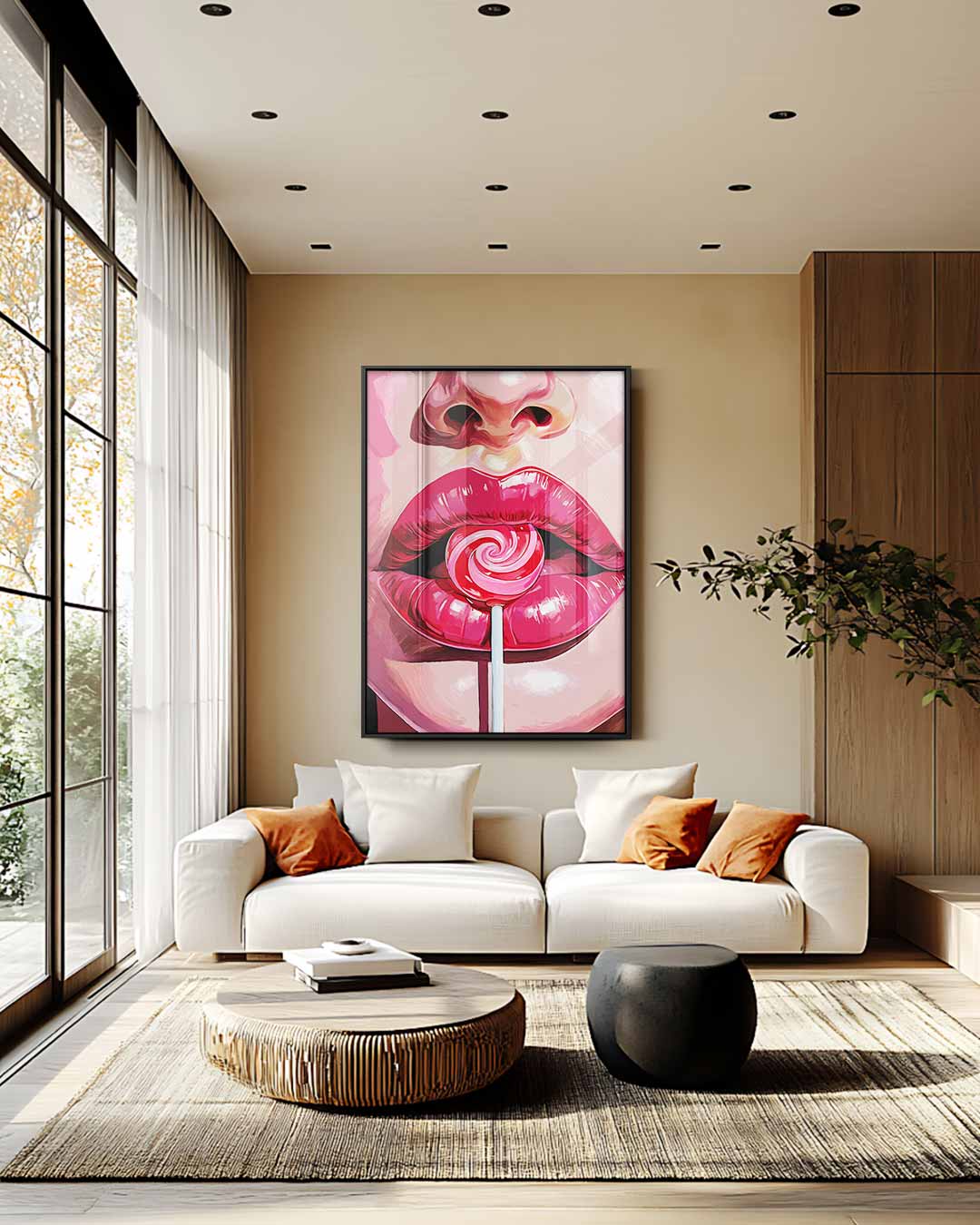Pop Art Lolly Lips Kunstwerk-canvas-dibond-plexiglas-wanddecoratie-WallArtistic