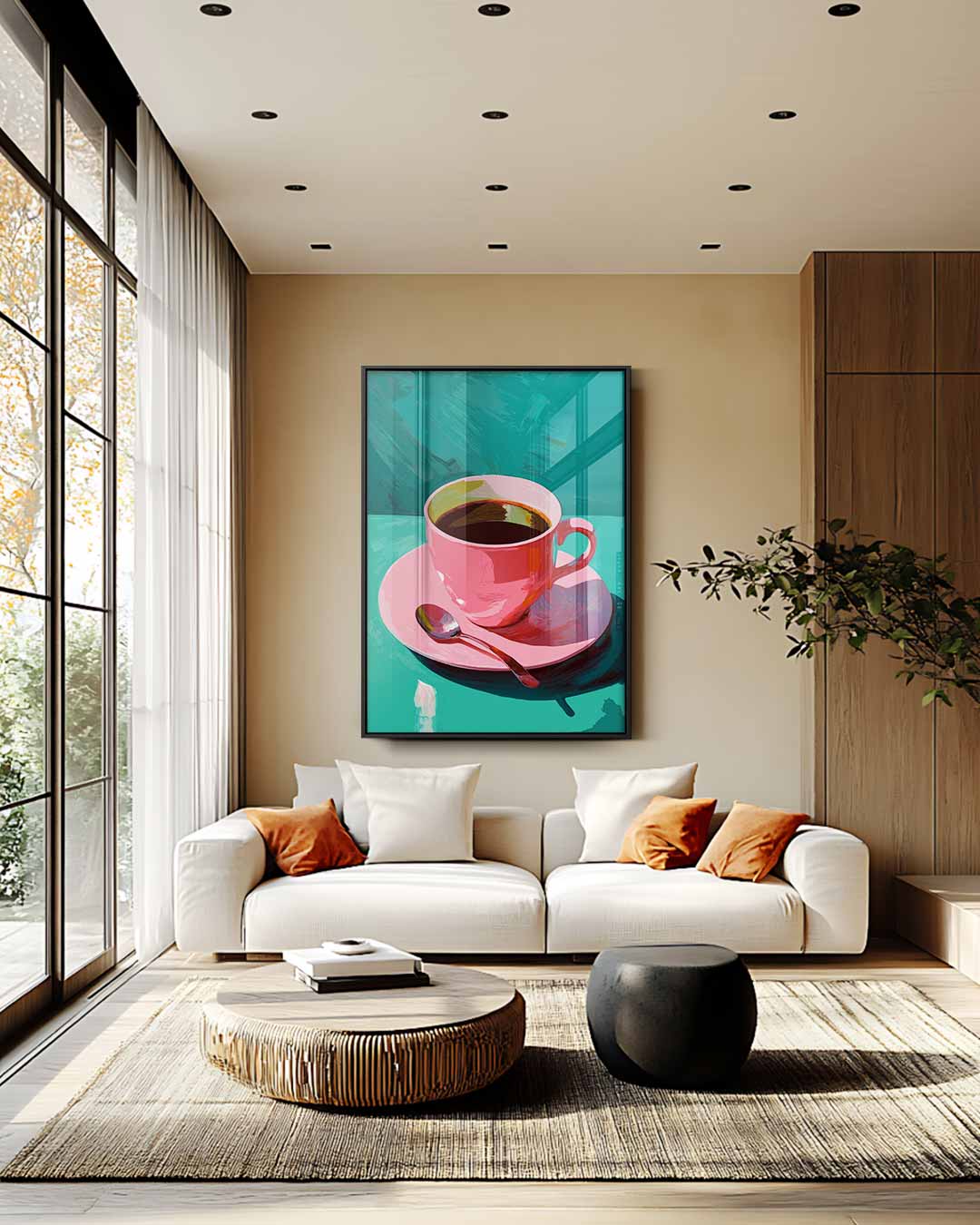 Roze Koffiekop Kunstwerk Kunstwerk-canvas-dibond-plexiglas-wanddecoratie-WallArtistic