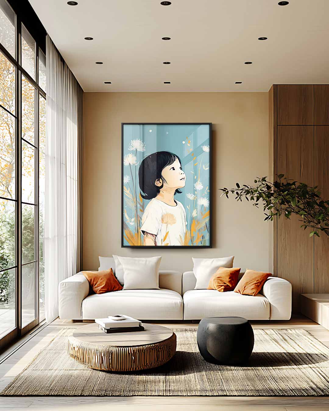 Dromerig Kind in Bloeiende Natuur Kunstwerk-canvas-dibond-plexiglas-wanddecoratie-WallArtistic