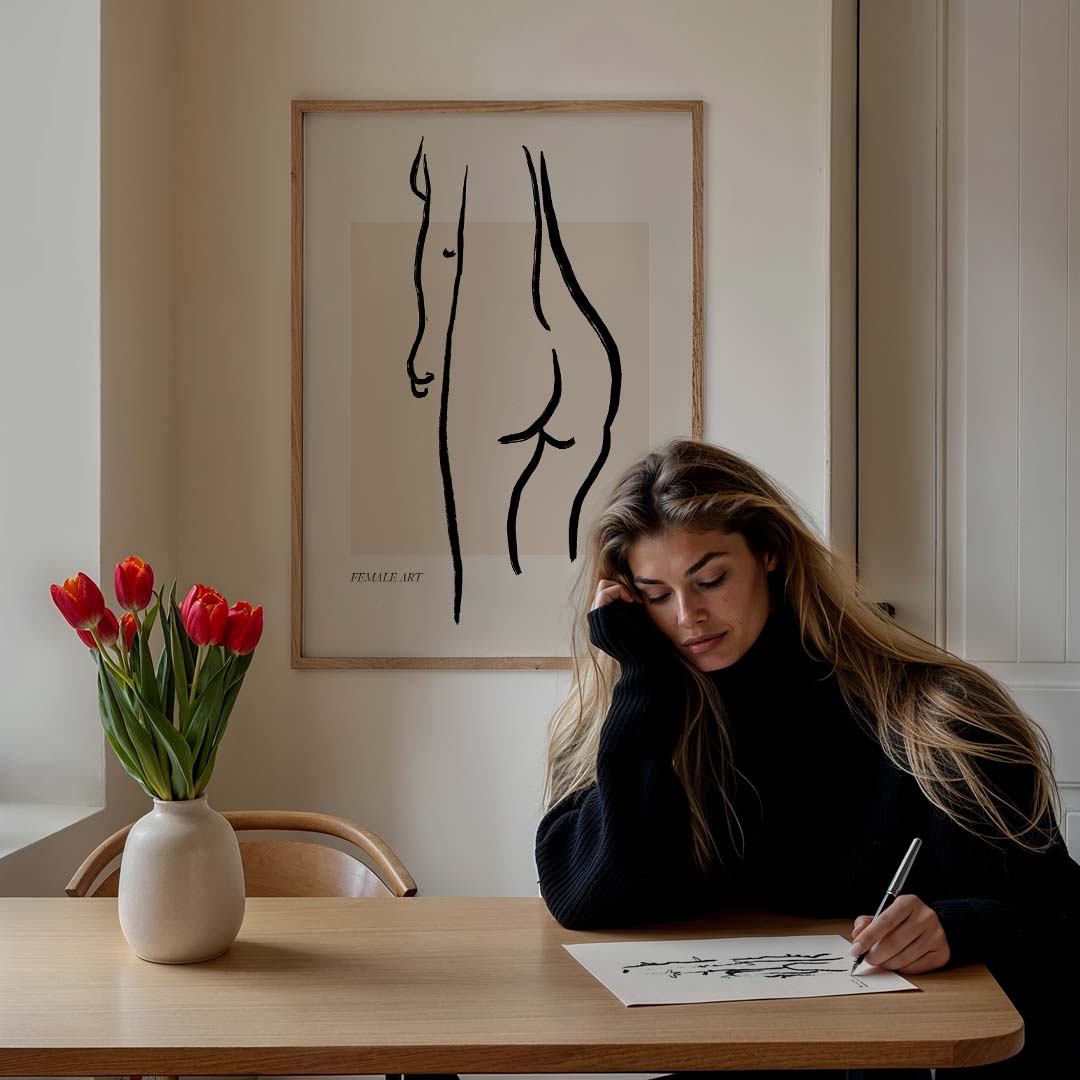 Elegante Lijntekening Vrouwelijke Vorm Poster-WallArtistic