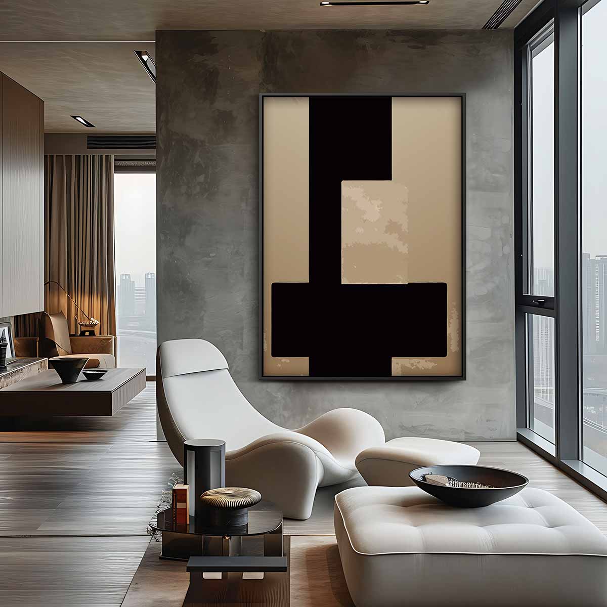 Abstract Bruin Contrast Kunstwerk-canvas-dibond-plexiglas-wanddecoratie-WallArtistic