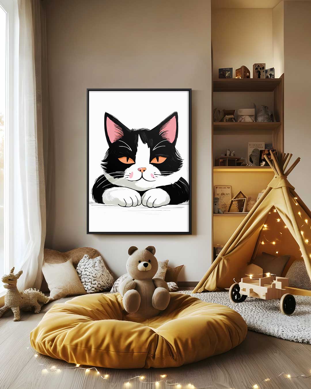 Knappe Kat met Oranje Ogen Kunstwerk-canvas-dibond-plexiglas-wanddecoratie-WallArtistic