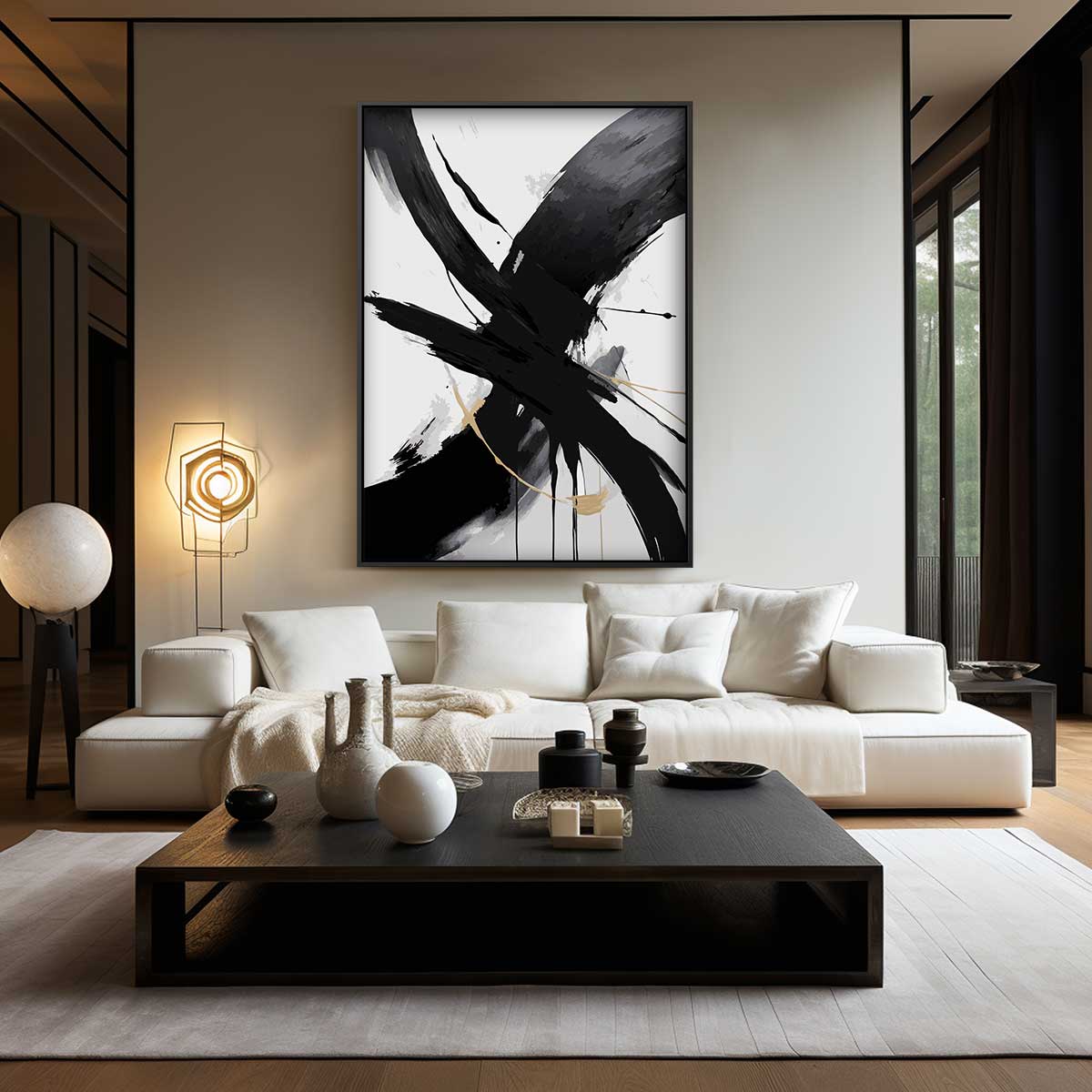 Dynamisch Zwart-Wit Abstract Kunstwerk-canvas-dibond-plexiglas-wanddecoratie-WallArtistic