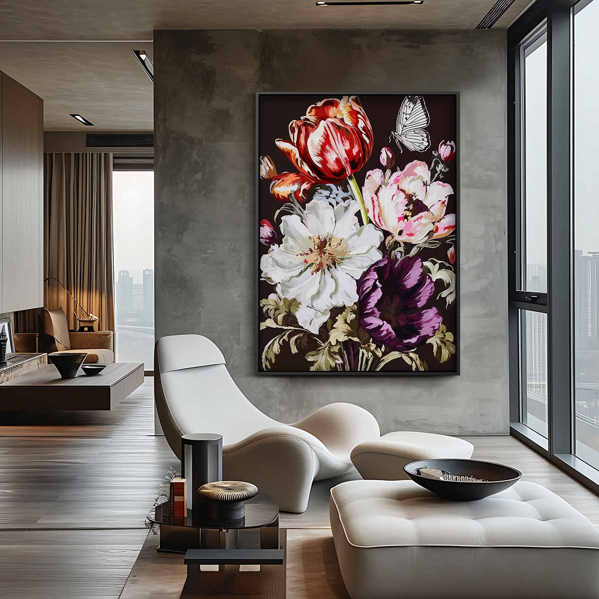 Bloemenpracht met Vlinder Kunstwerk-canvas-dibond-plexiglas-wanddecoratie-WallArtistic