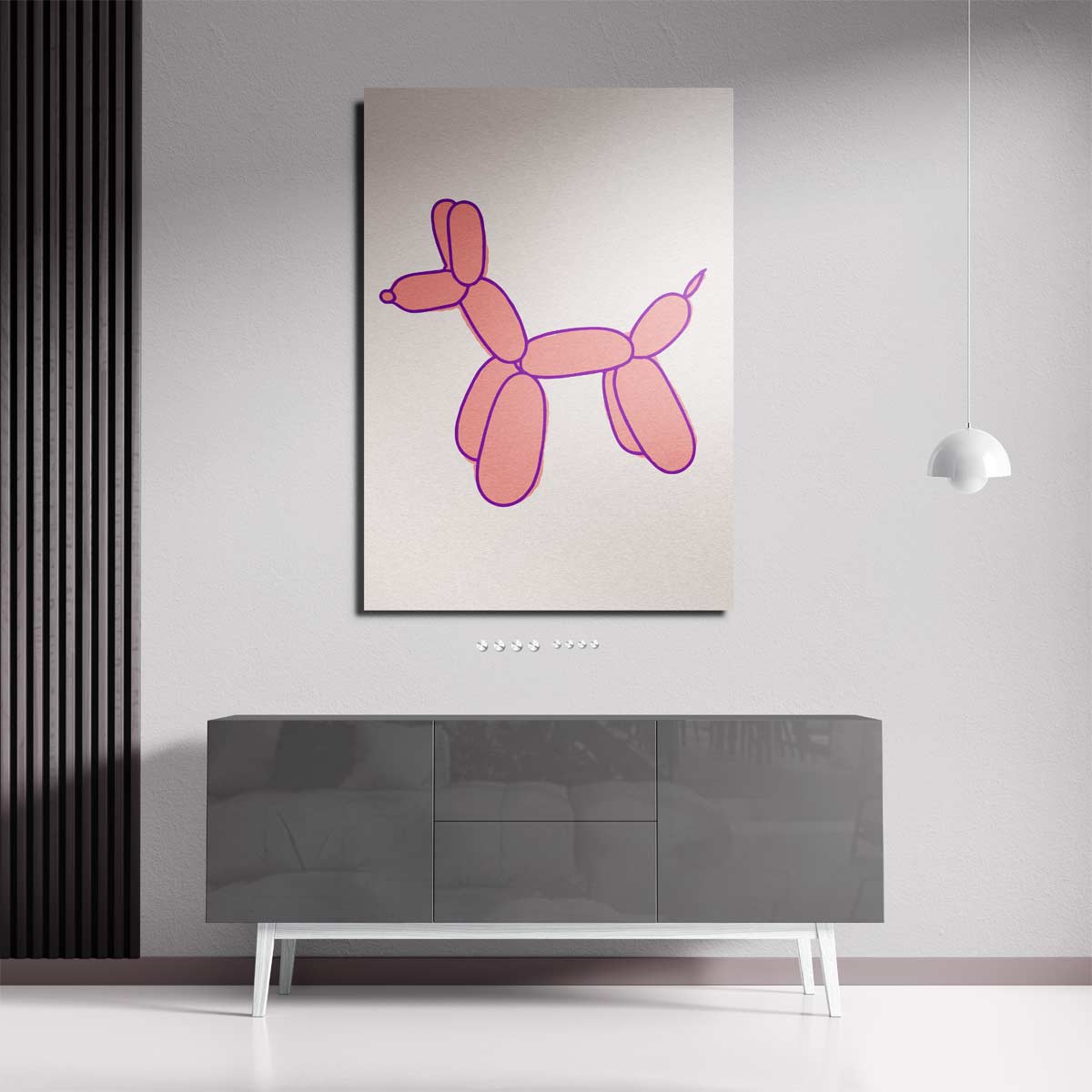 Speelse Ballonhond Illustratie Kunstwerk-canvas-dibond-plexiglas-wanddecoratie-WallArtistic