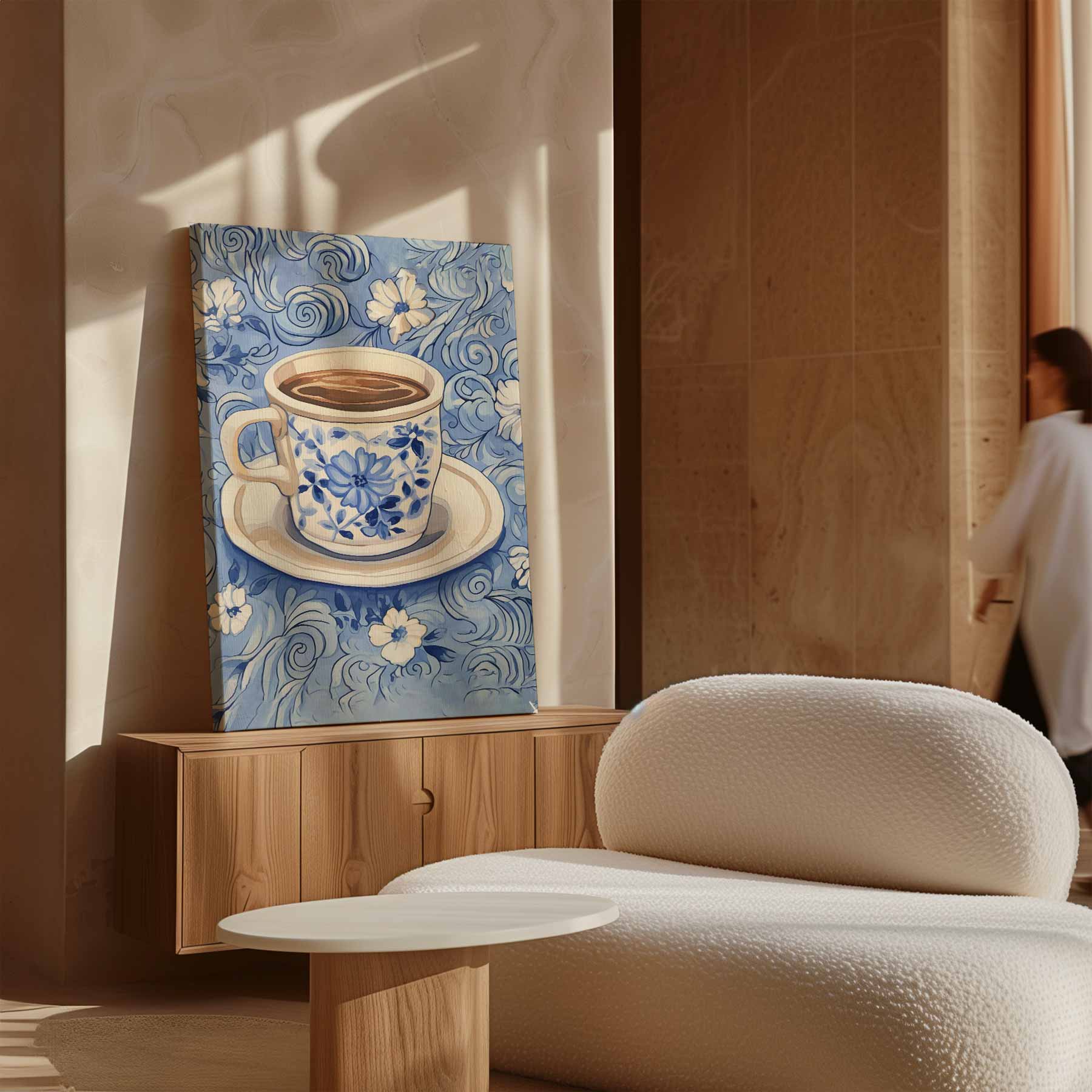 Blauwe Koffieochtend Kunstwerk-canvas-dibond-plexiglas-wanddecoratie-WallArtistic