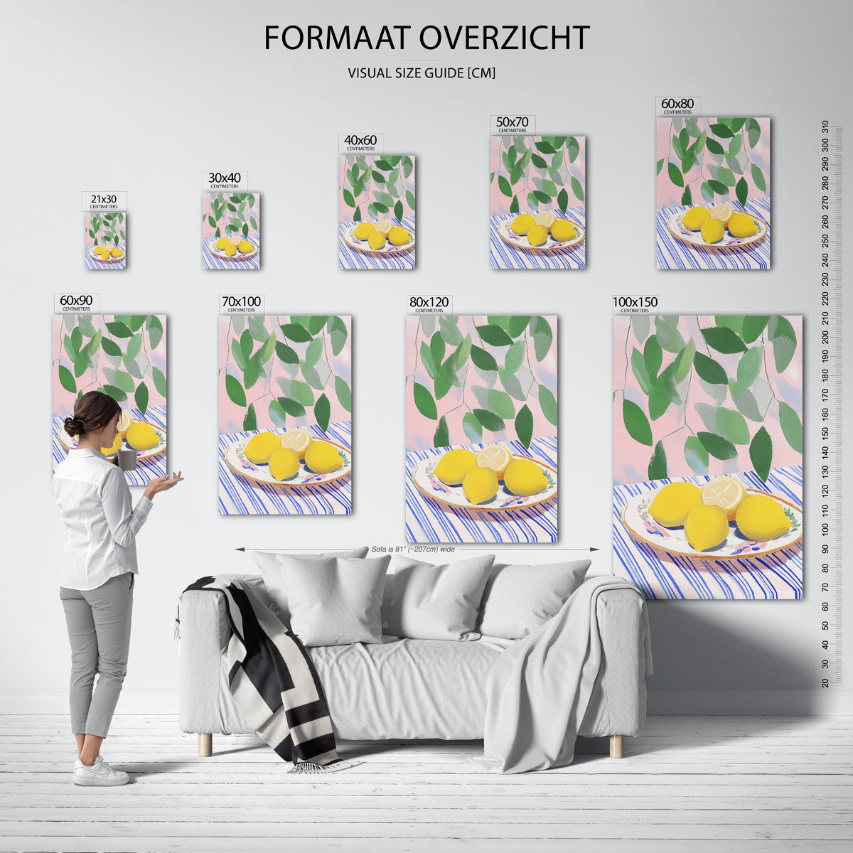 Citroenen op gestreept tafelkleed Poster