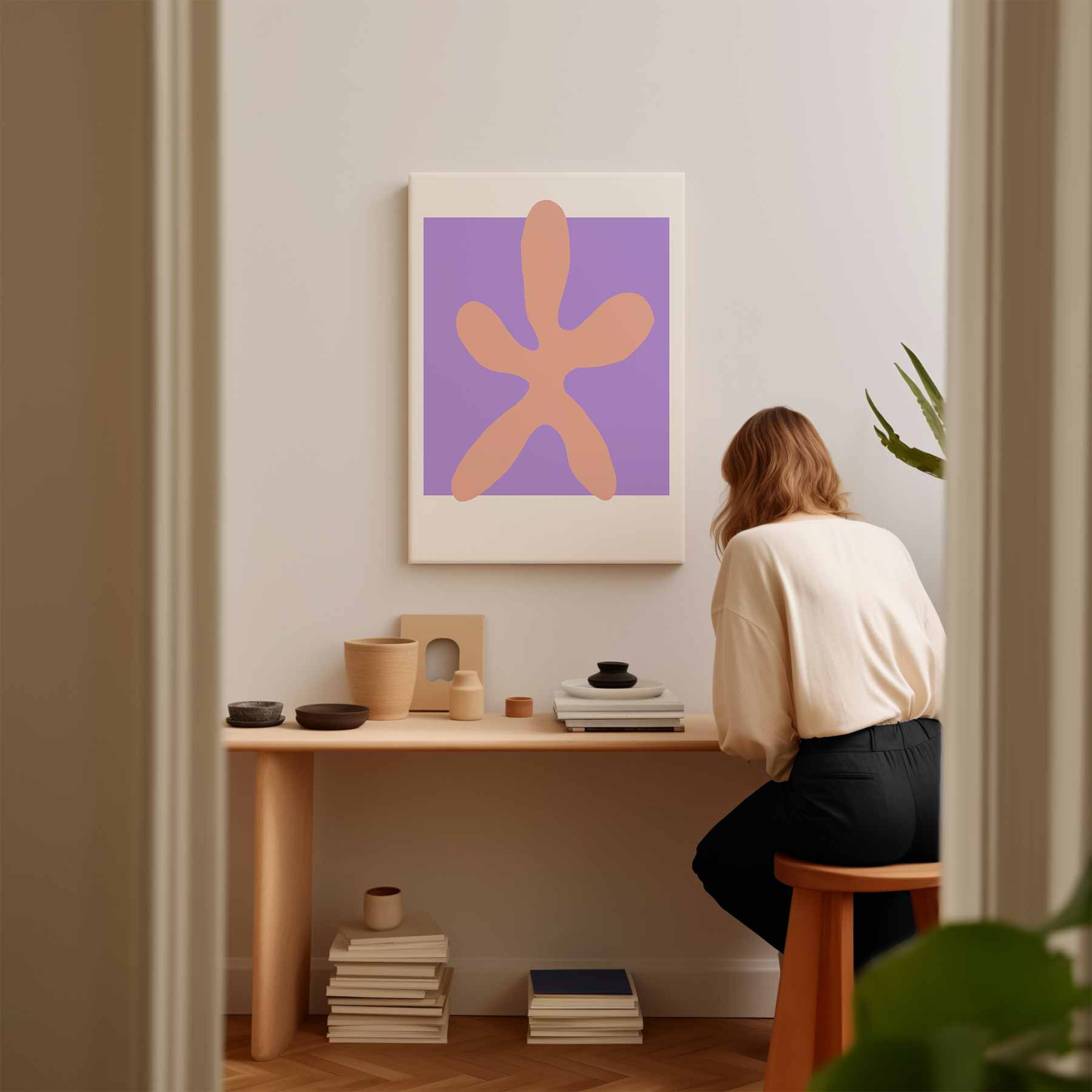 Zachte Vorm op Paarse Achtergrond Kunstwerk-canvas-dibond-plexiglas-wanddecoratie-WallArtistic