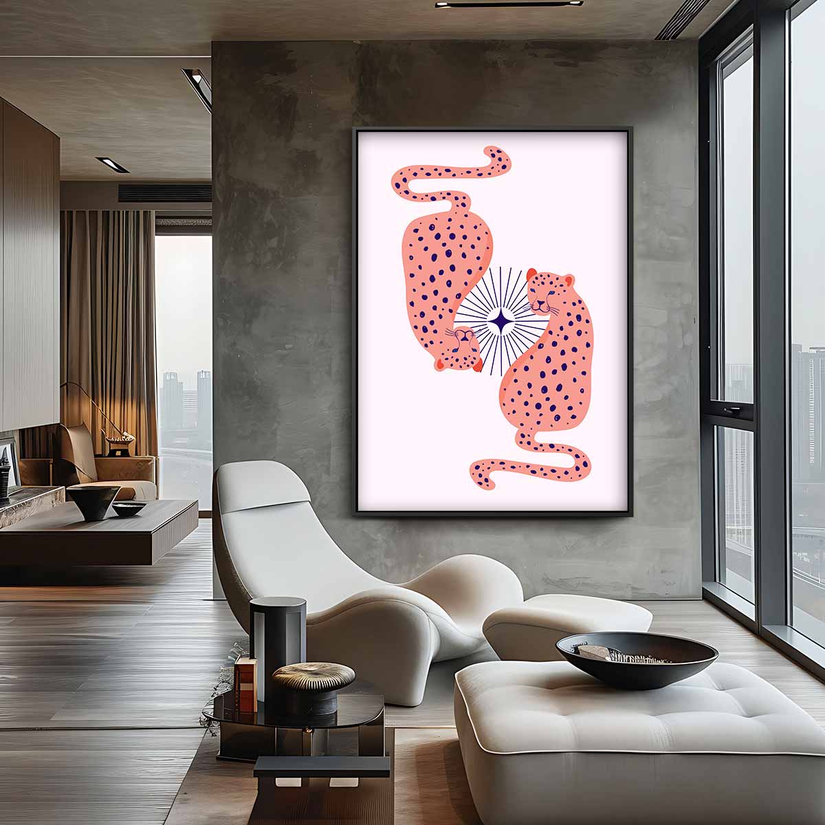 Dromerige Luipaarden op Roze Kunstwerk-canvas-dibond-plexiglas-wanddecoratie-WallArtistic