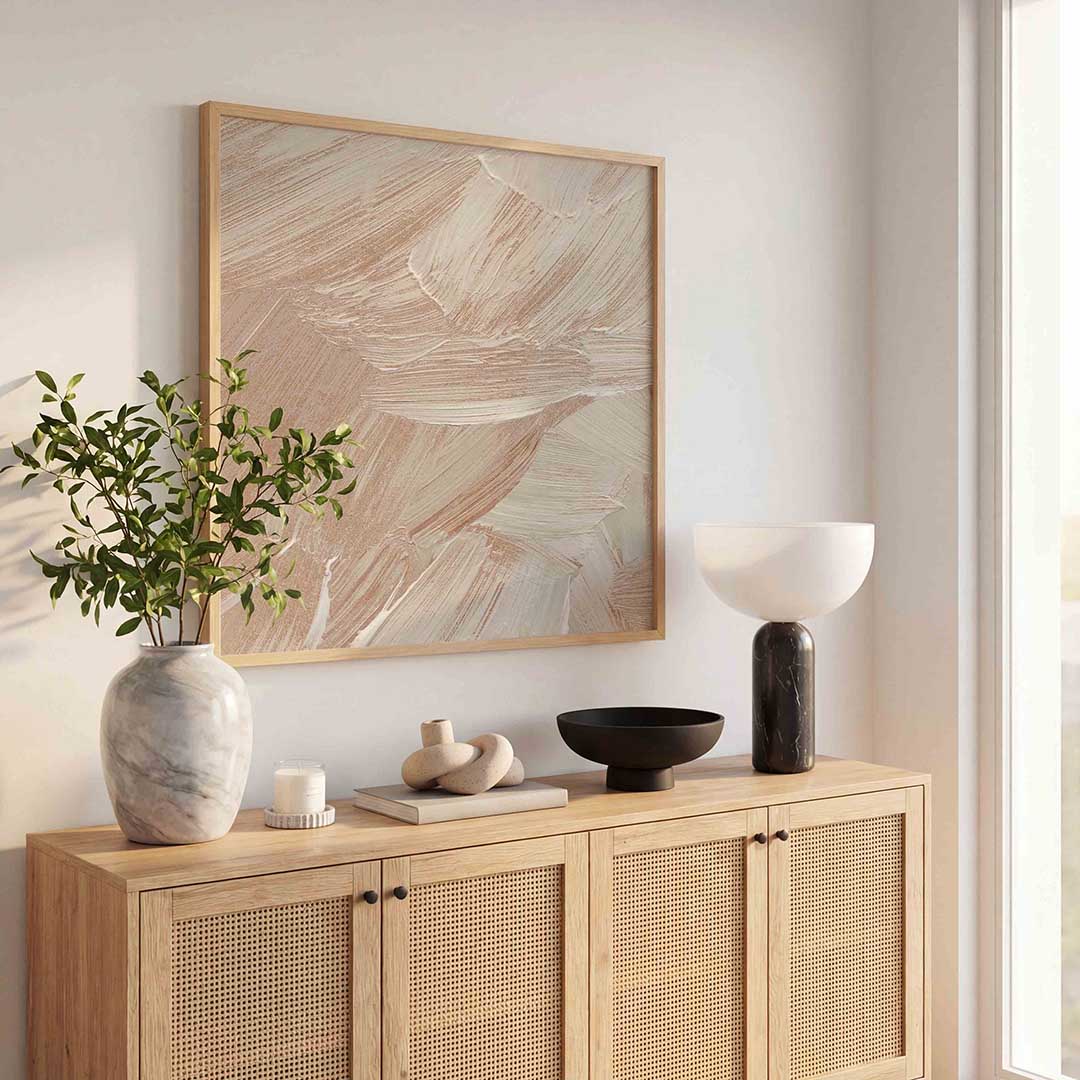 Abstracte beige penseelstreken Poster