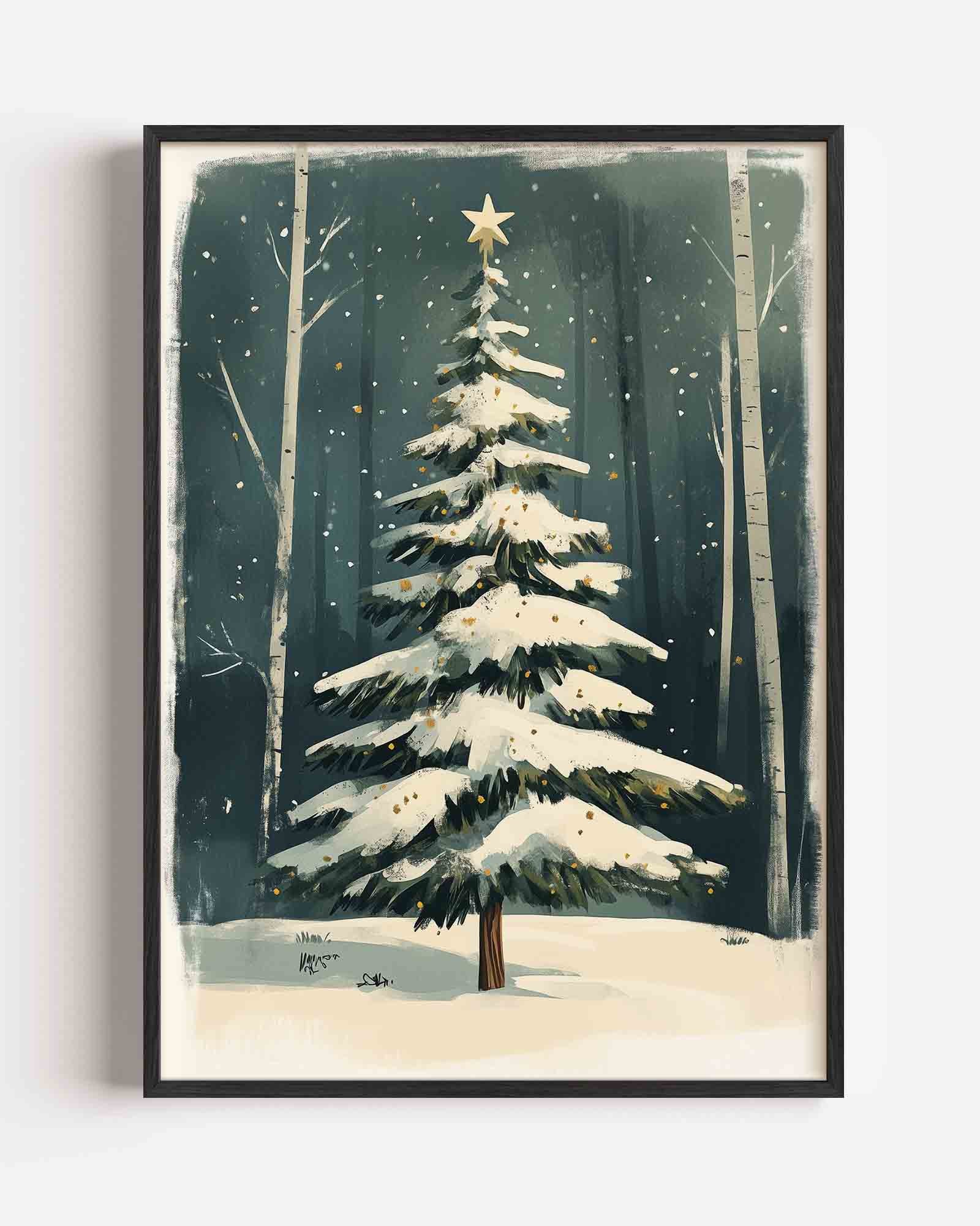 Kerstboom met sneeuw Poster