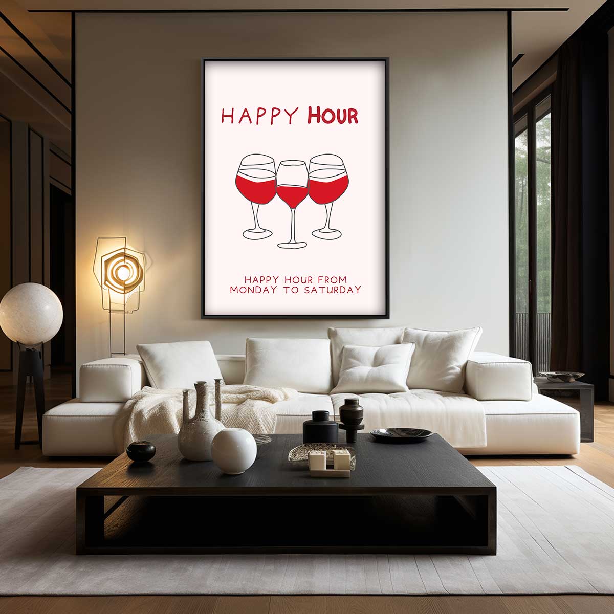 Happy Hour Illustratie Kunstwerk-canvas-dibond-plexiglas-wanddecoratie-WallArtistic