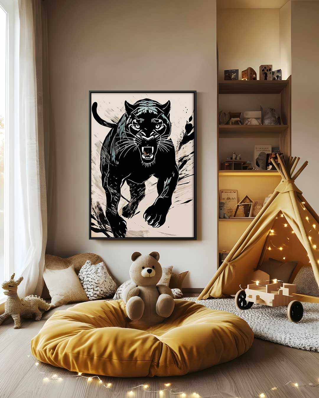 Wilde Zwarte Panter Kunstwerk Kunstwerk-canvas-dibond-plexiglas-wanddecoratie-WallArtistic
