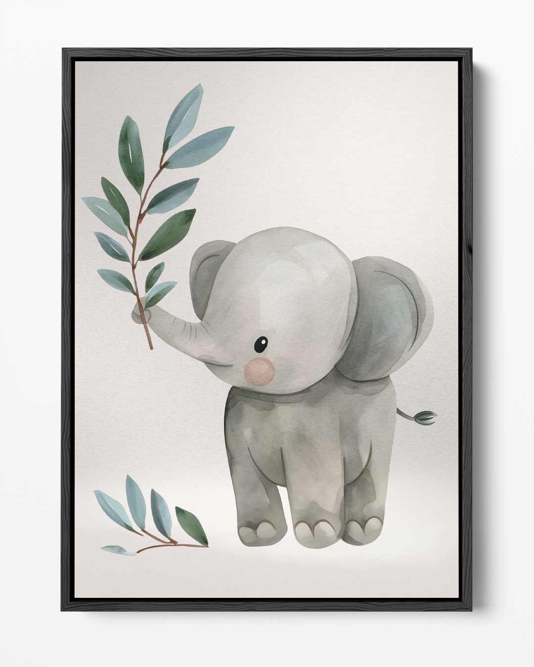 Schattige Olifant Met Tak Illustratie Kunstwerk-canvas-dibond-plexiglas-wanddecoratie-WallArtistic