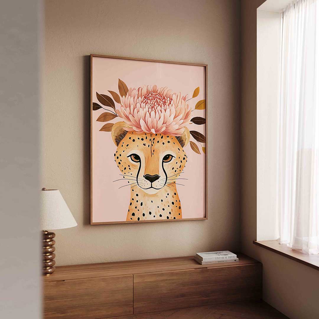 Cheetah met bloemen Poster