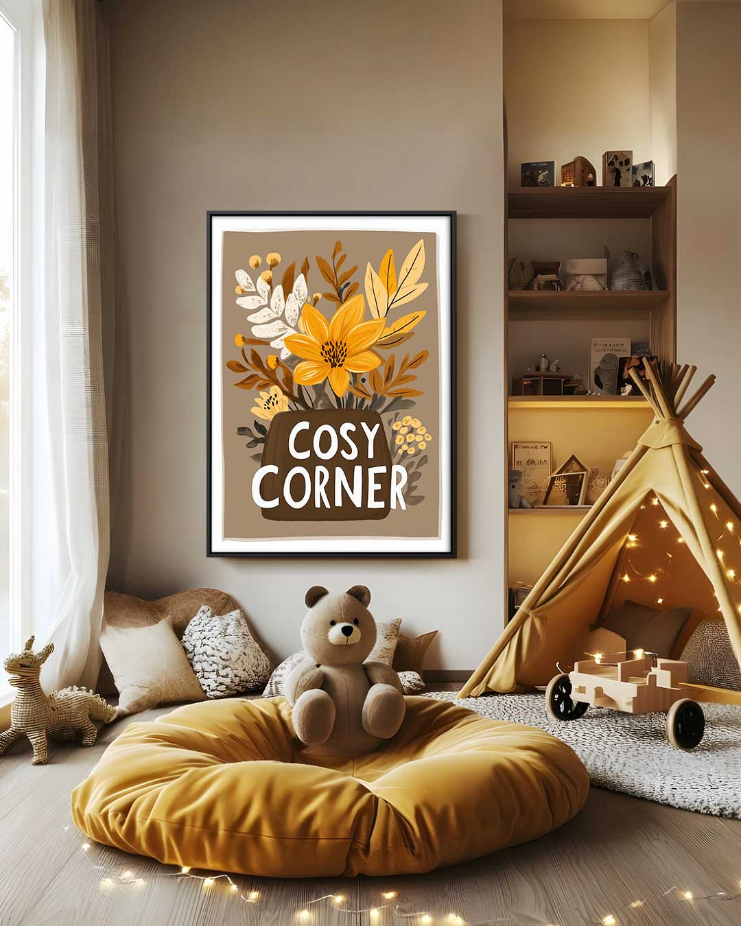 Cosy Corner Bloemenillustratie Kunstwerk-canvas-dibond-plexiglas-wanddecoratie-WallArtistic
