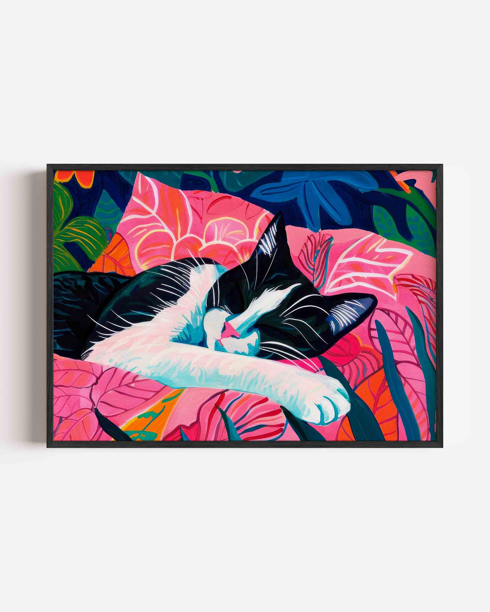 Slapende kat op kleurrijke achtergrond Poster
