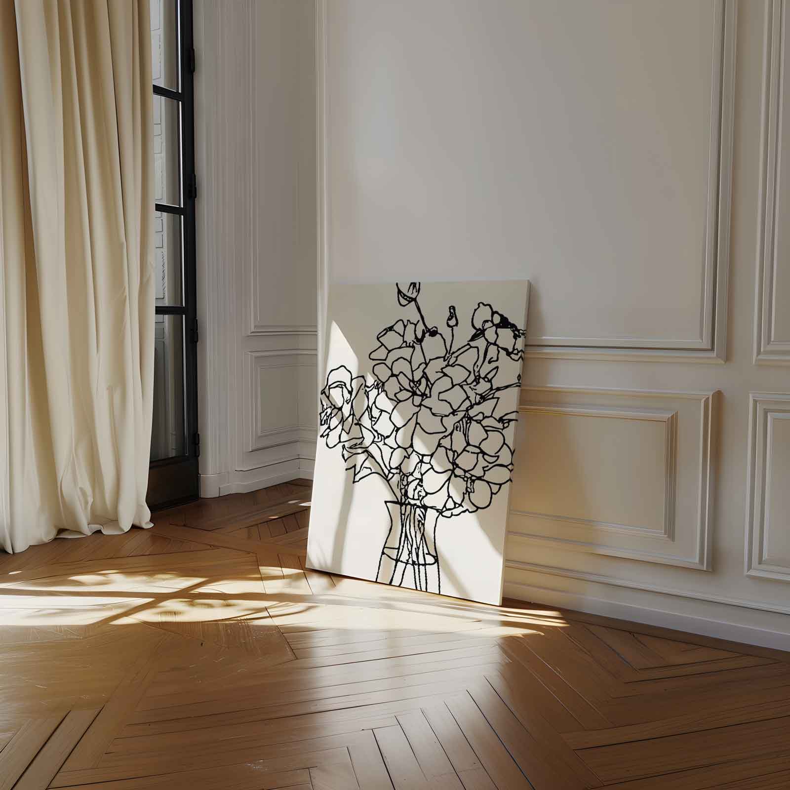 Lijntekening Bloemboeket Kunstwerk-canvas-dibond-plexiglas-wanddecoratie-WallArtistic