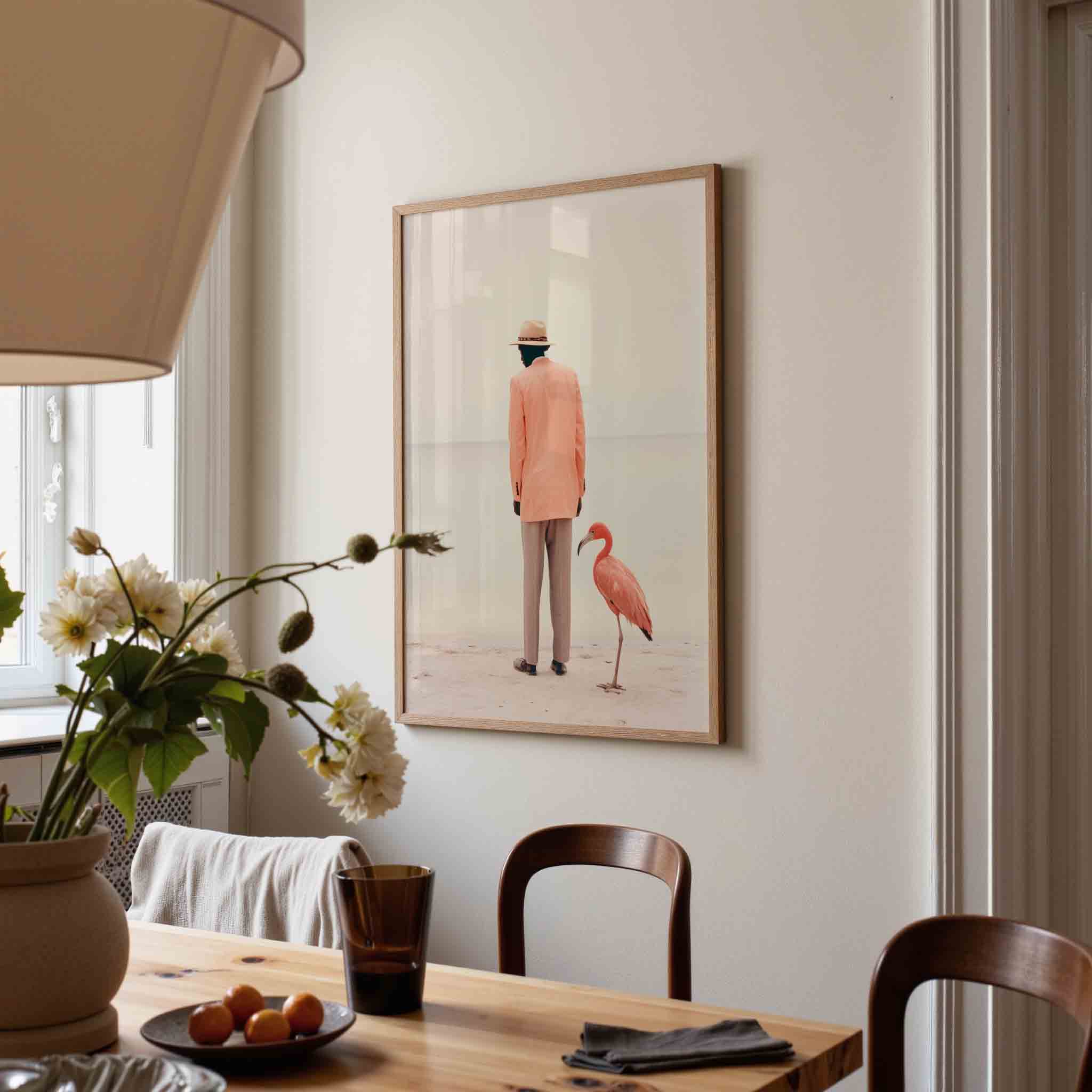 Man en flamingo Poster