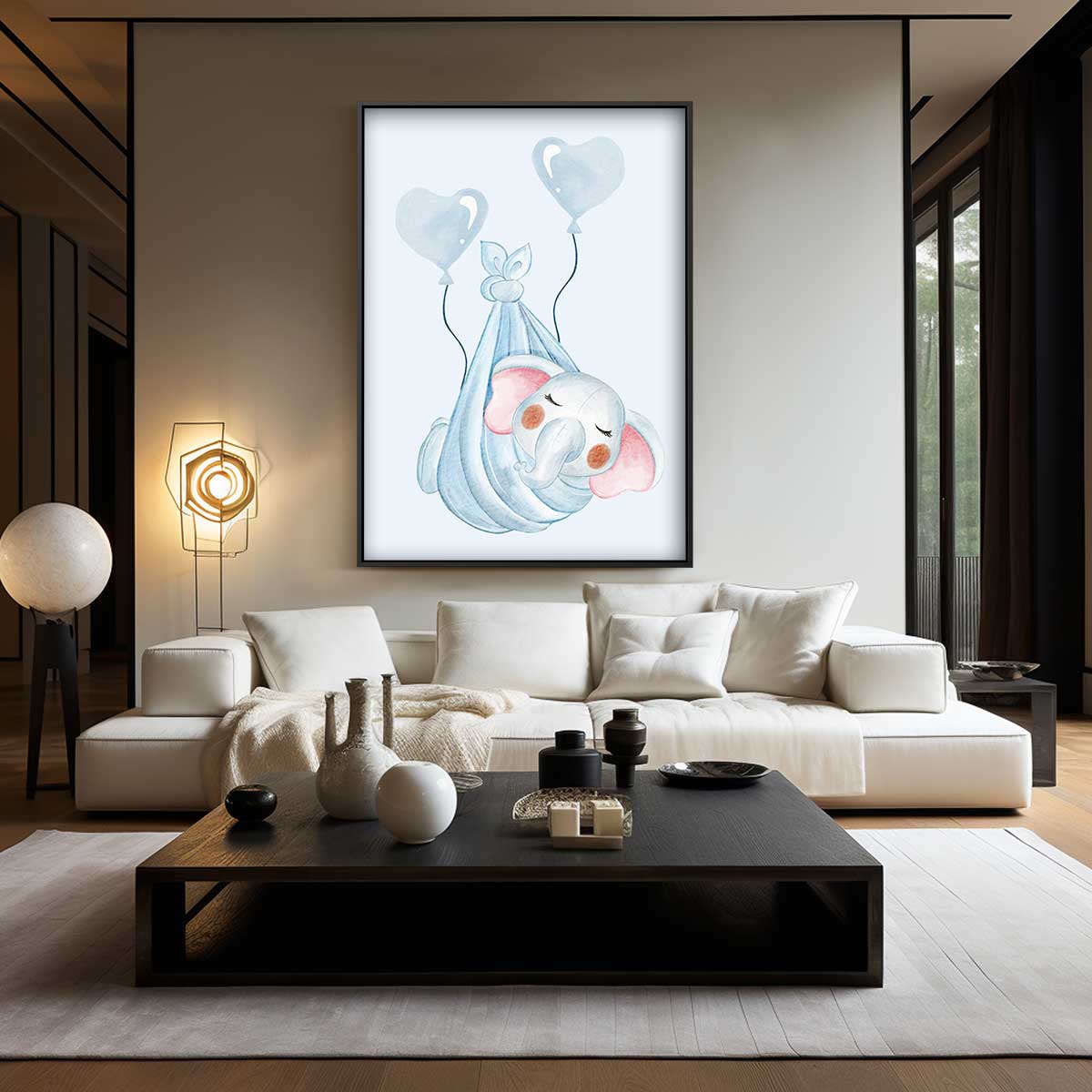 Dromerige Olifant met Ballonnen Kunstwerk-canvas-dibond-plexiglas-wanddecoratie-WallArtistic