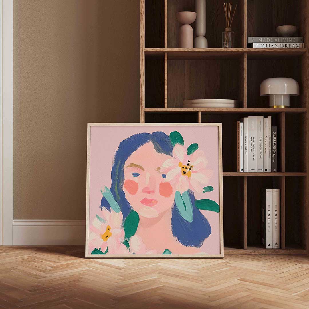 Bloemen en gezicht Poster