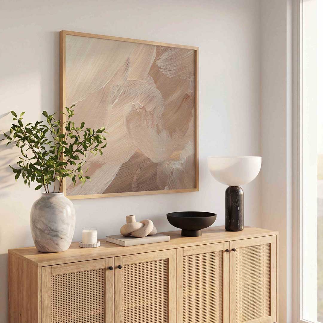 Abstracte beige penseelstreken Poster