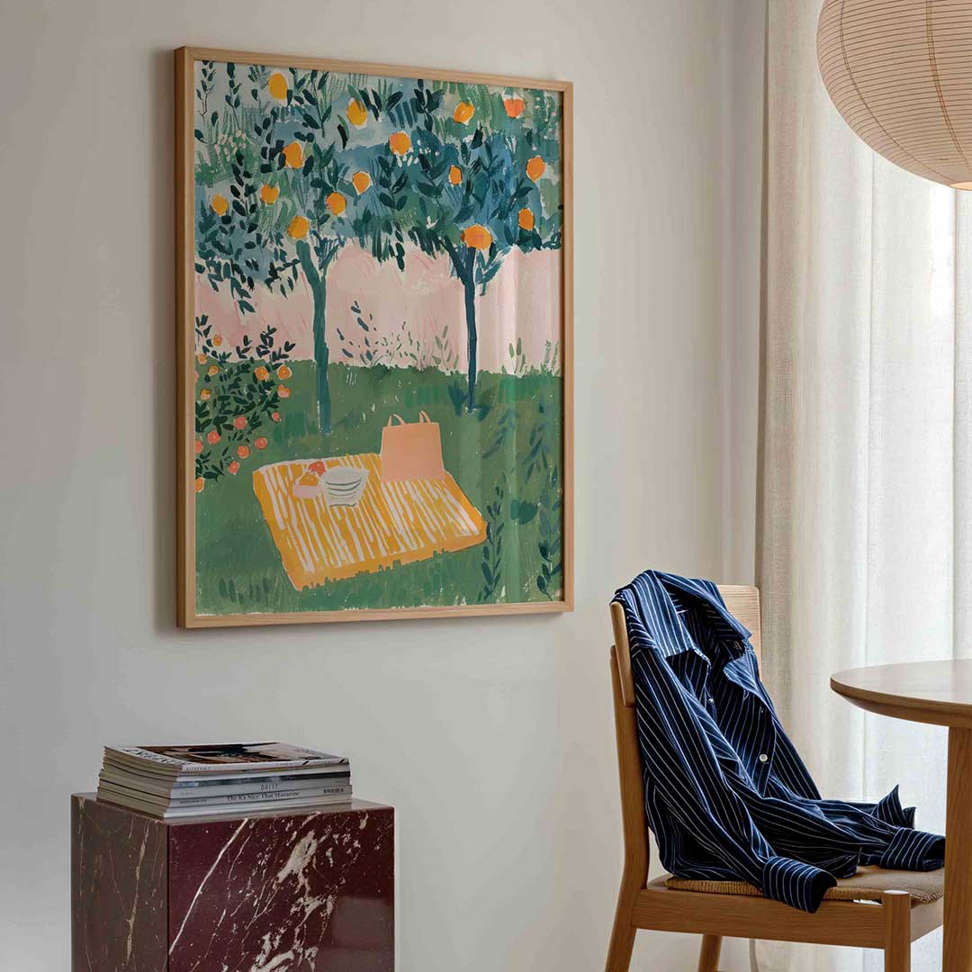 Picknick onder sinaasappelbomen Poster