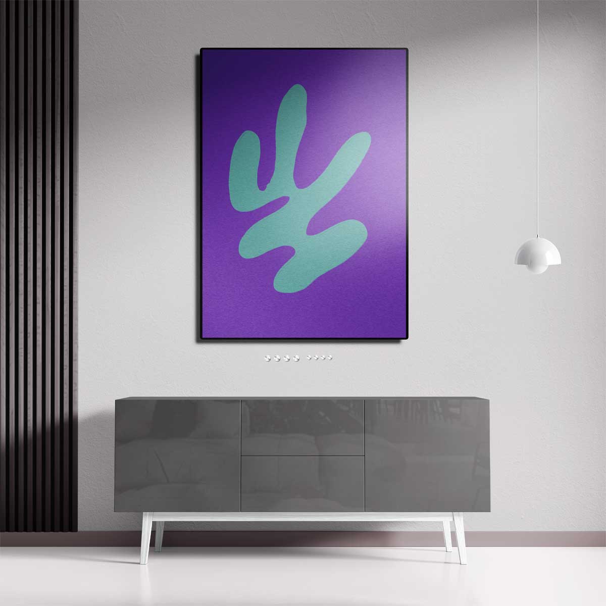 Abstracte Blauwe Vormen op Paars Kunstwerk-canvas-dibond-plexiglas-wanddecoratie-WallArtistic