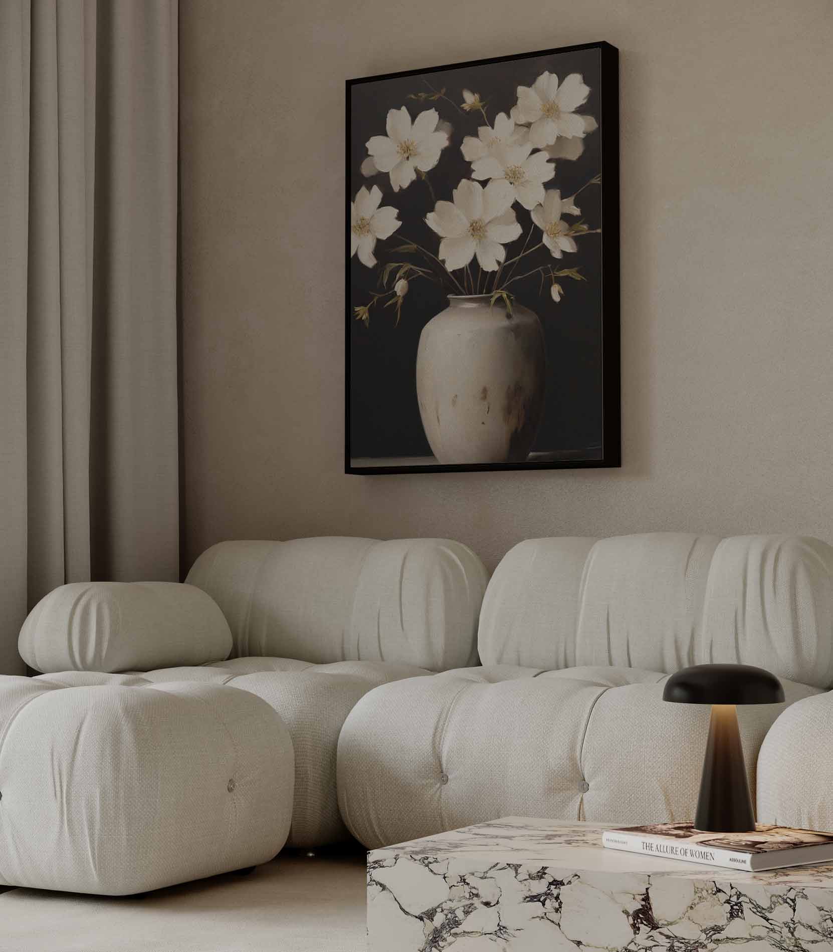 Bloemen in een Witte Vaas Kunstwerk-canvas-dibond-plexiglas-wanddecoratie-WallArtistic